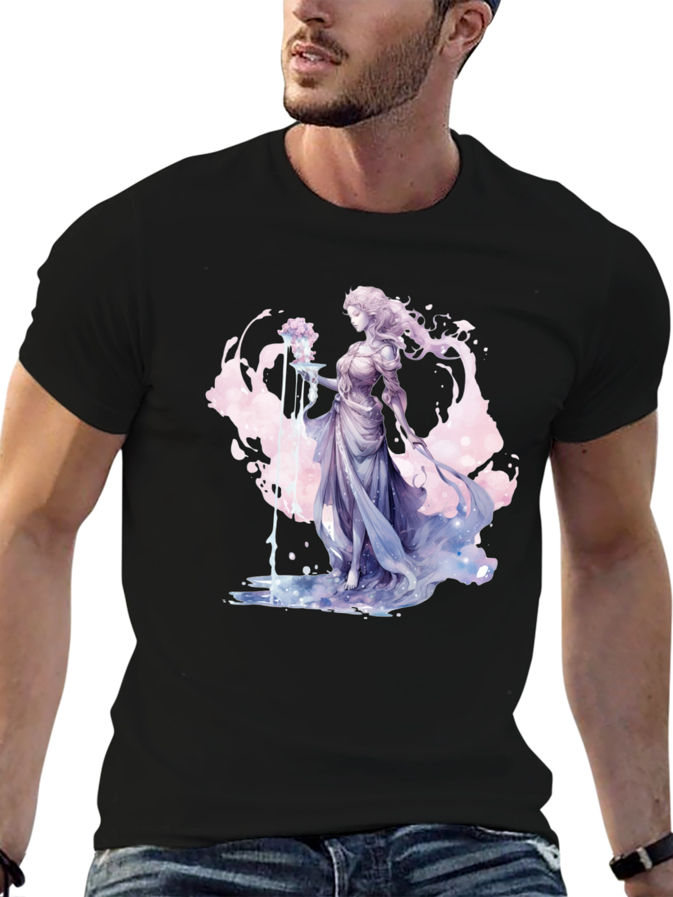 Fantasy Goddess Graphic Black T-Shirt
