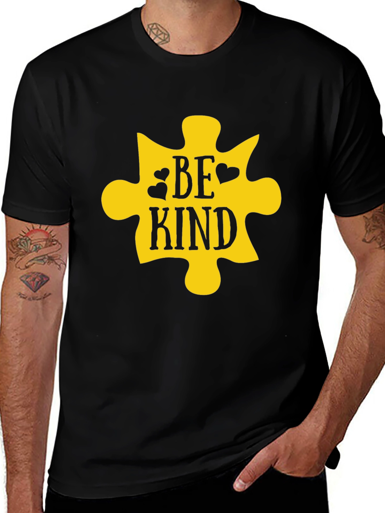 Be Kind Puzzle Piece Graphic Tee - Black Cotton