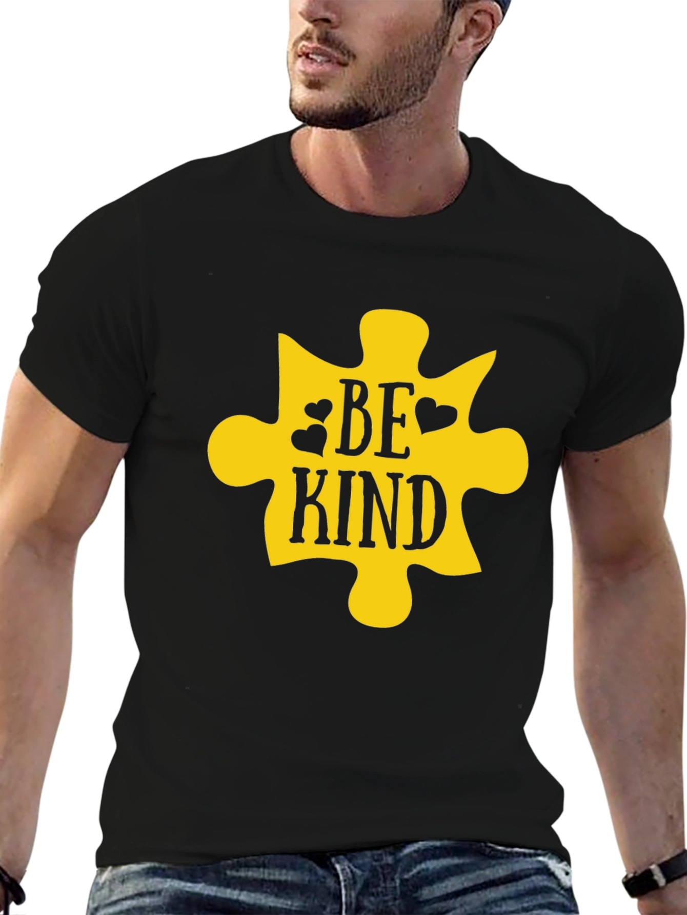 Be Kind Puzzle Piece Graphic Tee - Black Cotton