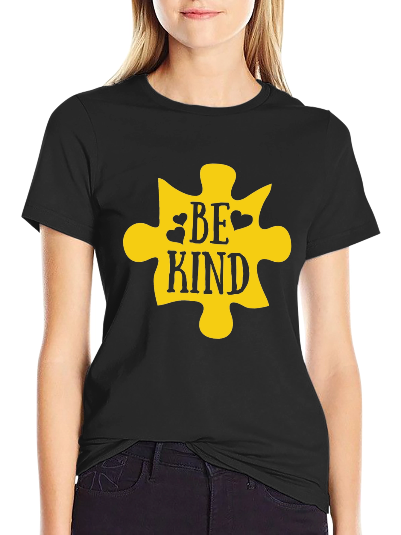 Be Kind Puzzle Piece Graphic Tee - Black Cotton