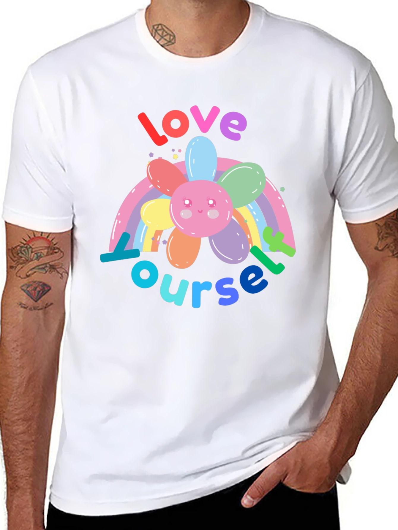 Love Yourself Rainbow Flower Graphic Tee