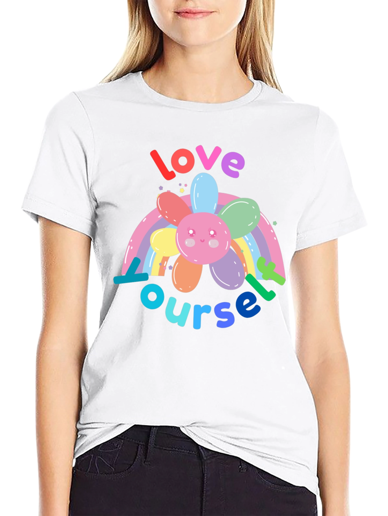 Love Yourself Rainbow Flower Graphic Tee