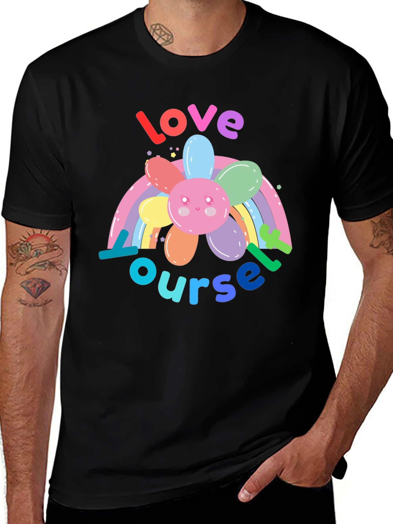 Love Yourself Rainbow Flower Graphic Tee