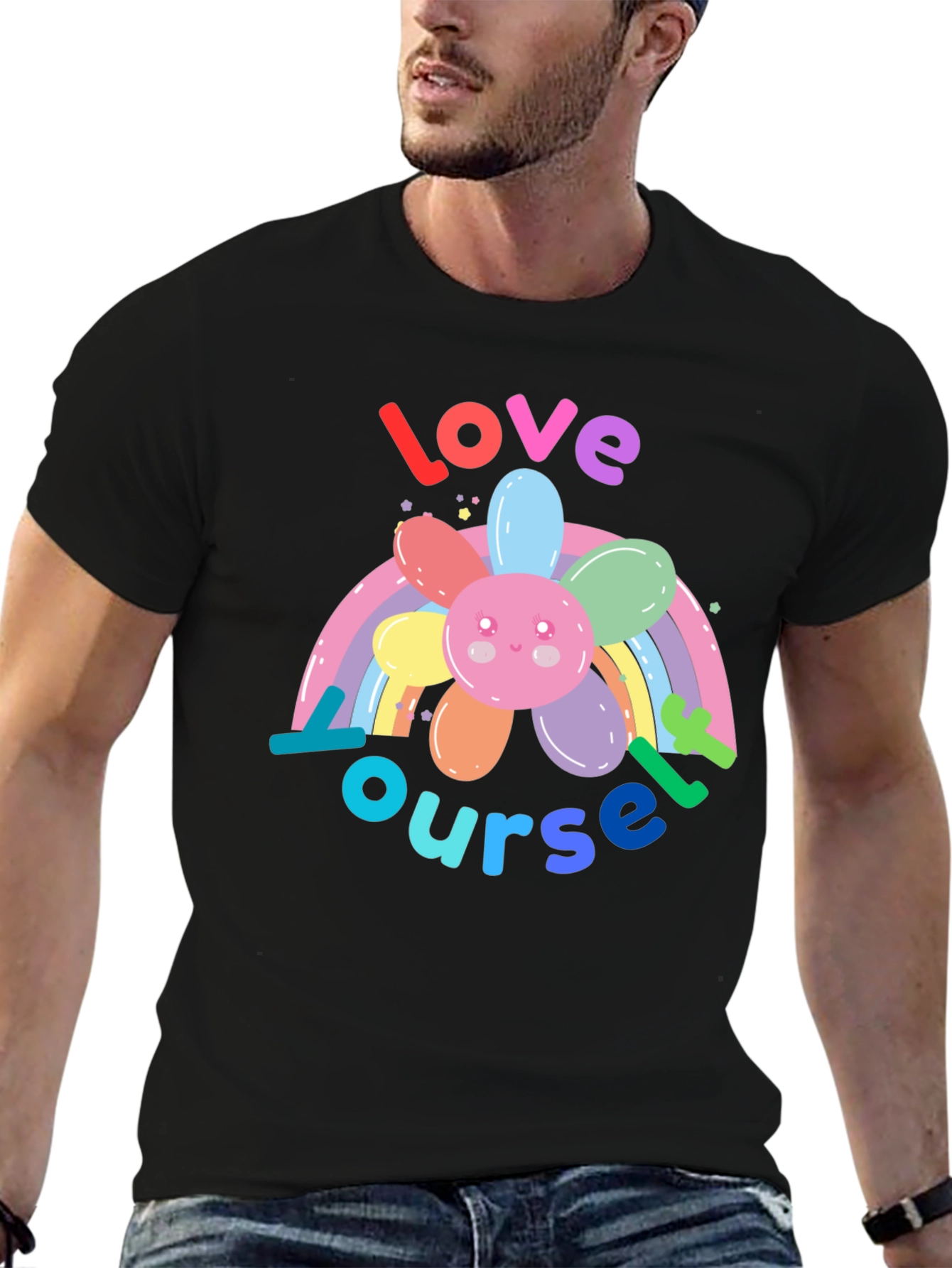 Love Yourself Rainbow Flower Graphic Tee