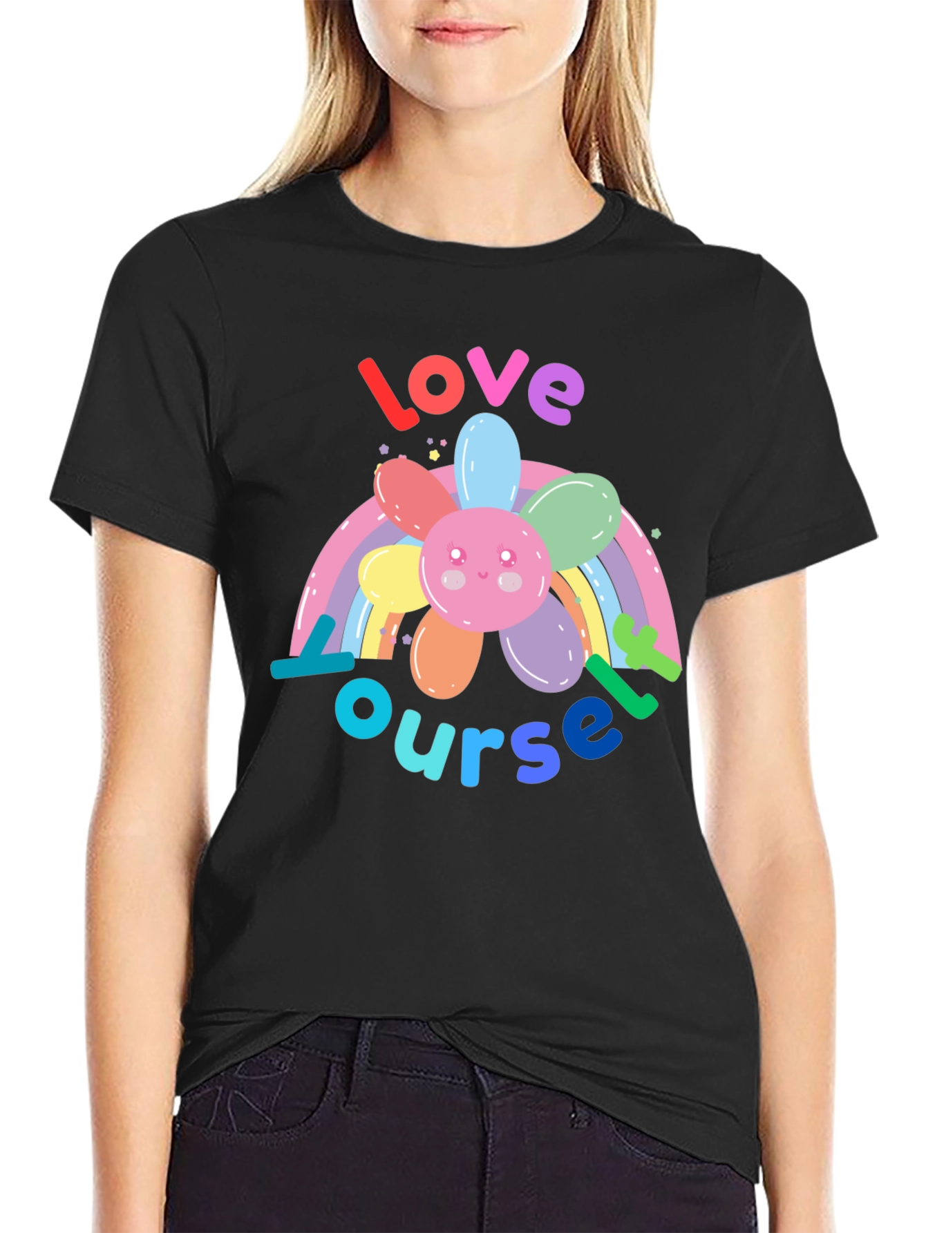Love Yourself Rainbow Flower Graphic Tee