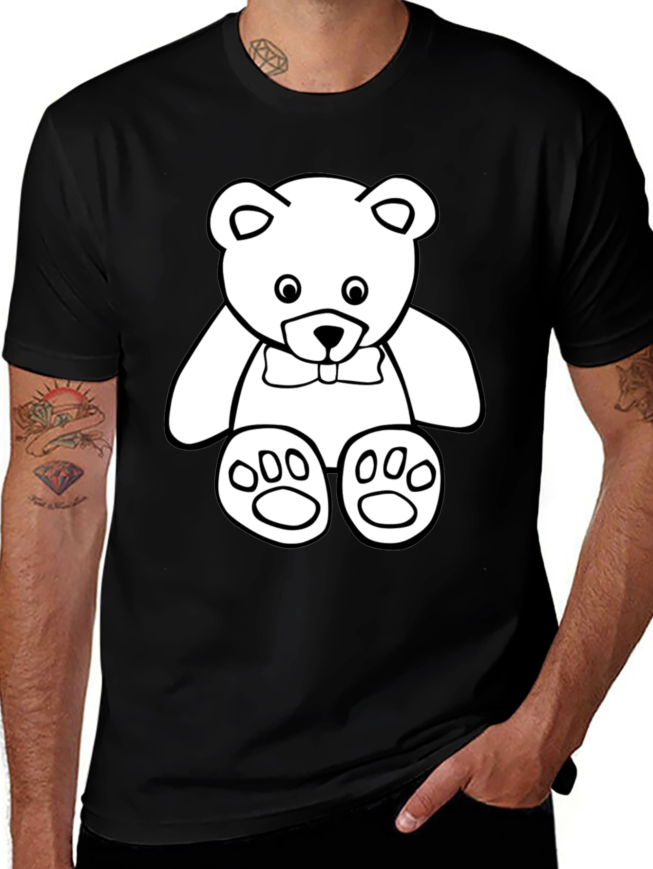 Cute Teddy Bear Graphic Black T-Shirt