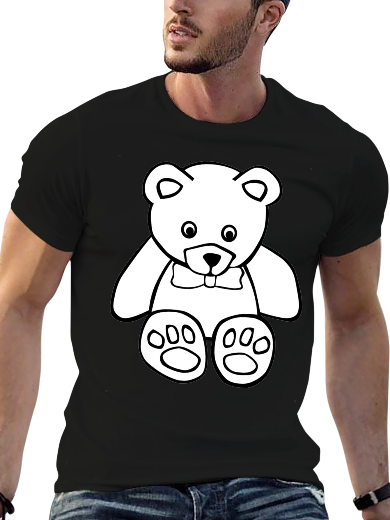 Cute Teddy Bear Graphic Black T-Shirt