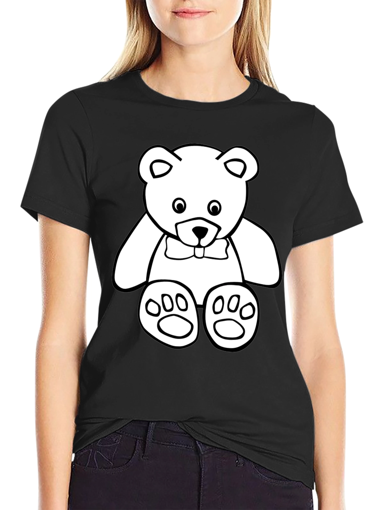 Cute Teddy Bear Graphic Black T-Shirt