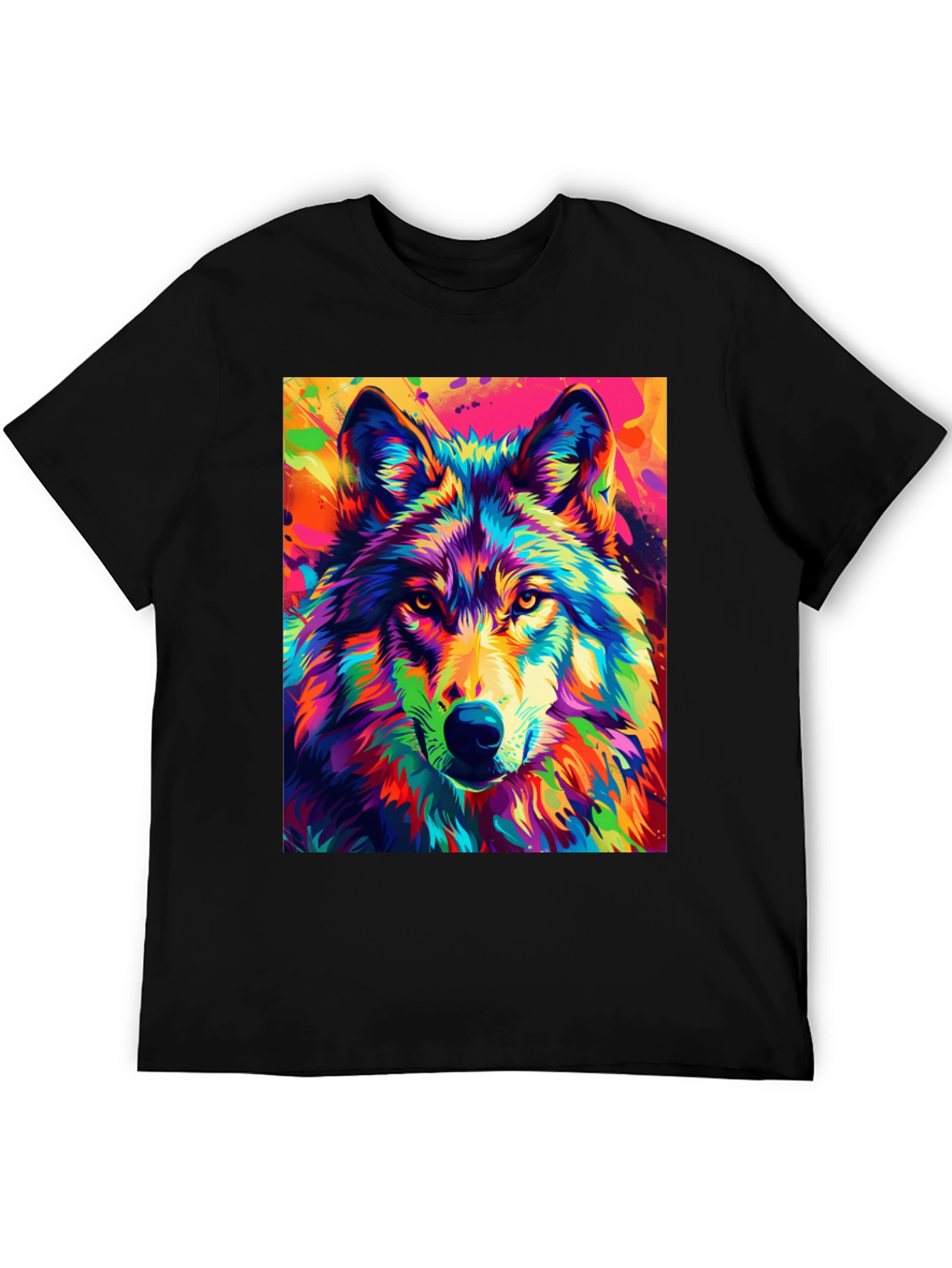 Vibrant Wolf Graphic Tee - Bold Animal Print