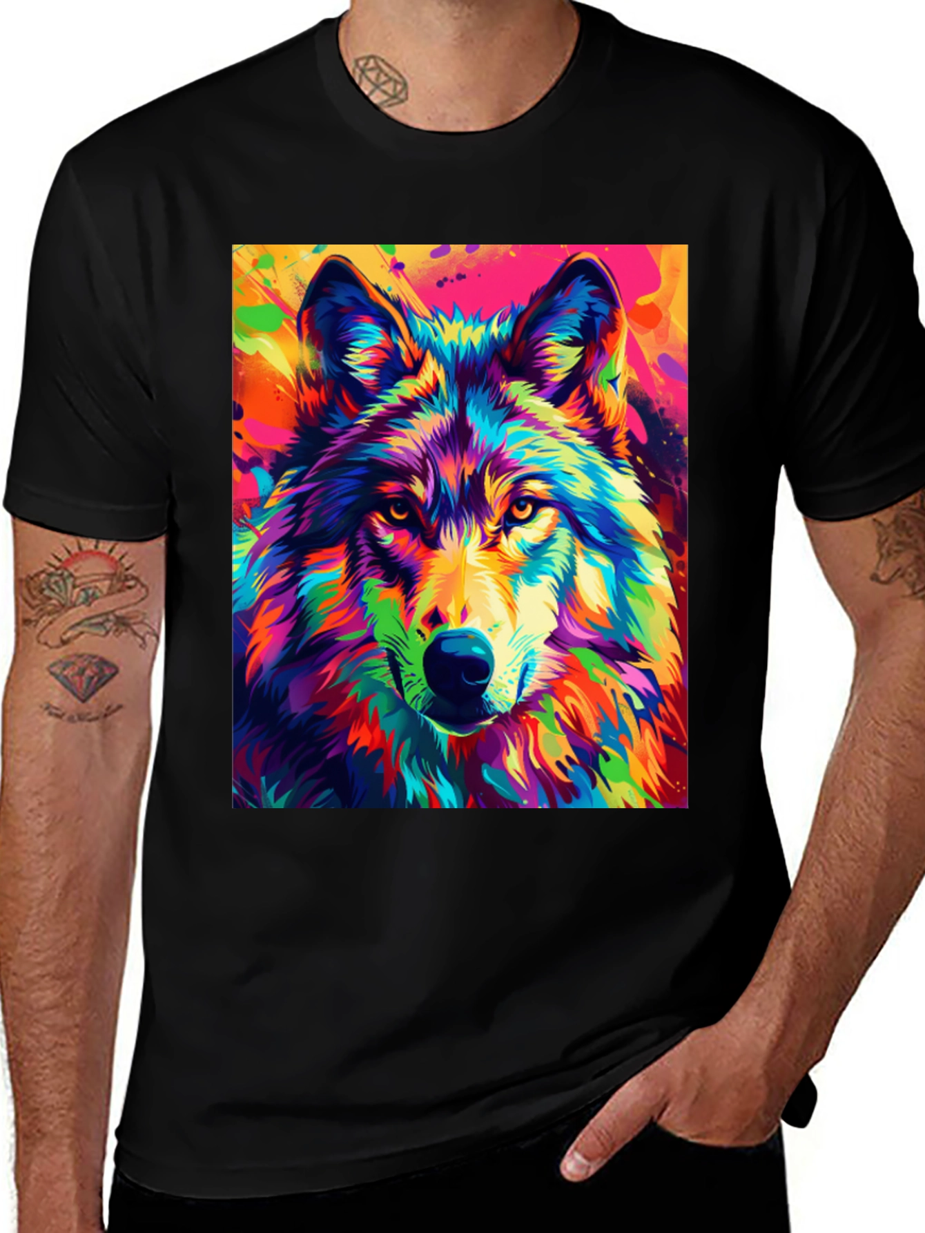 Vibrant Wolf Graphic Tee - Bold Animal Print
