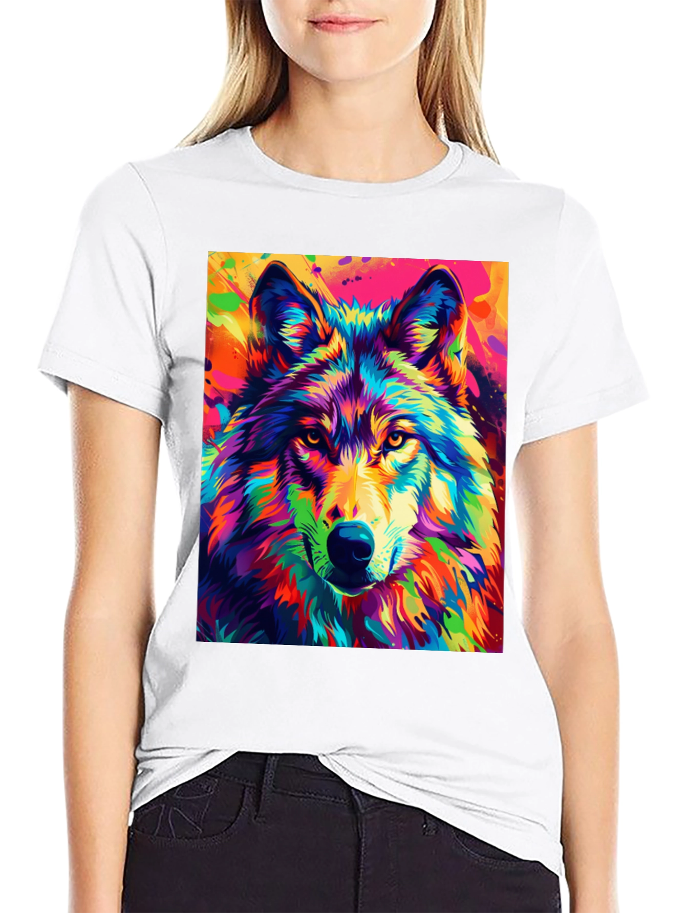 Vibrant Wolf Graphic Tee - Bold Animal Print