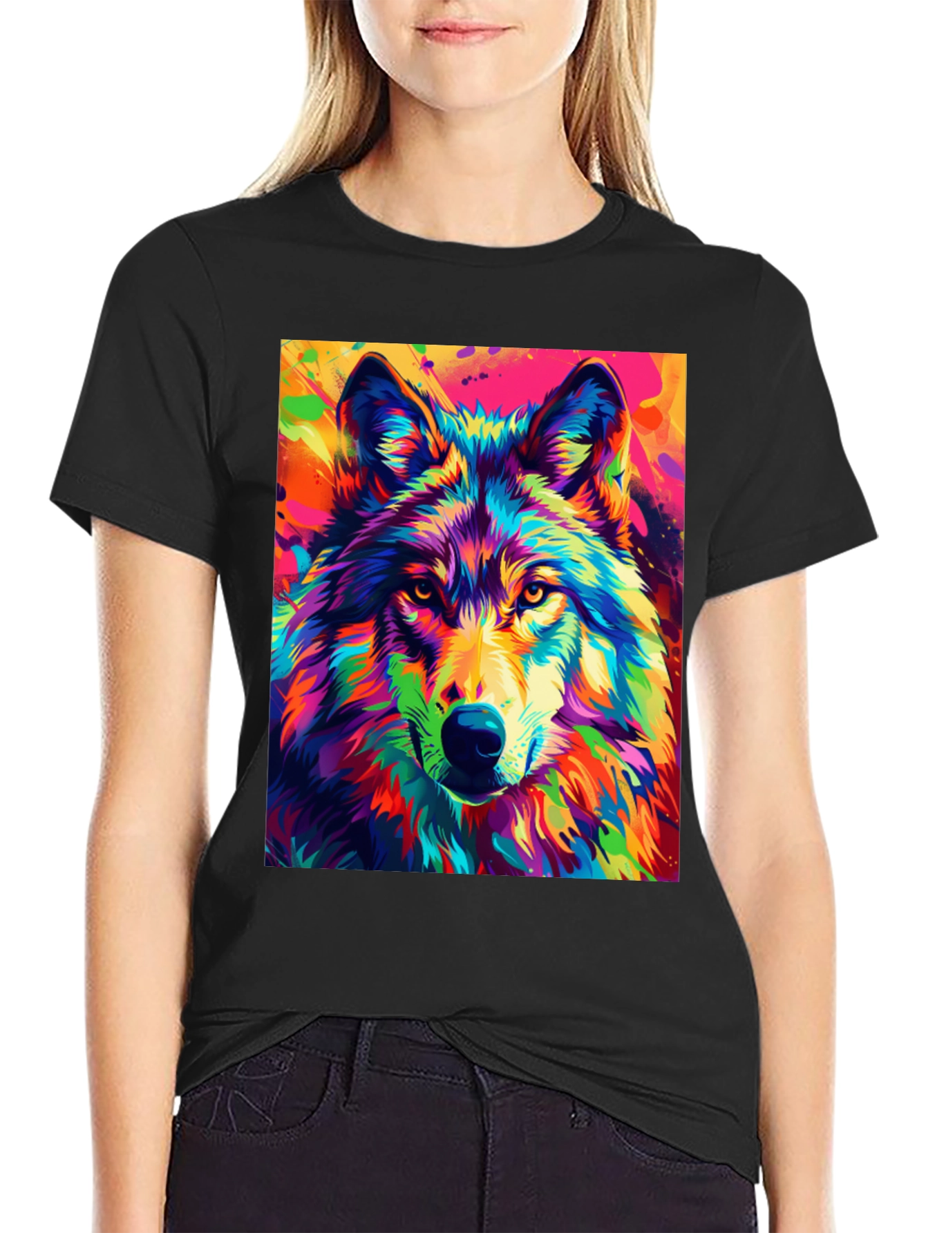 Vibrant Wolf Graphic Tee - Bold Animal Print