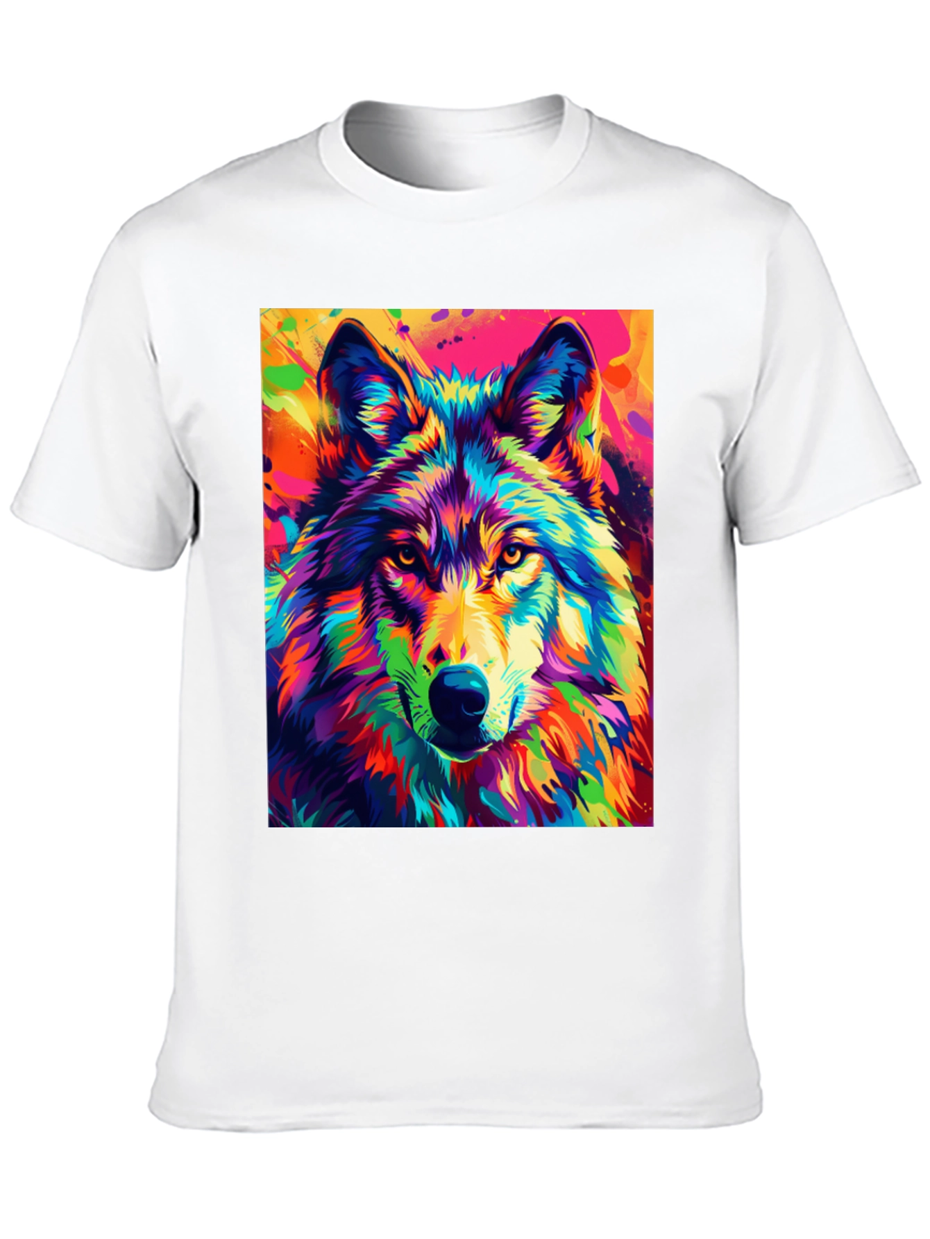 Vibrant Wolf Graphic Tee - Bold Animal Print