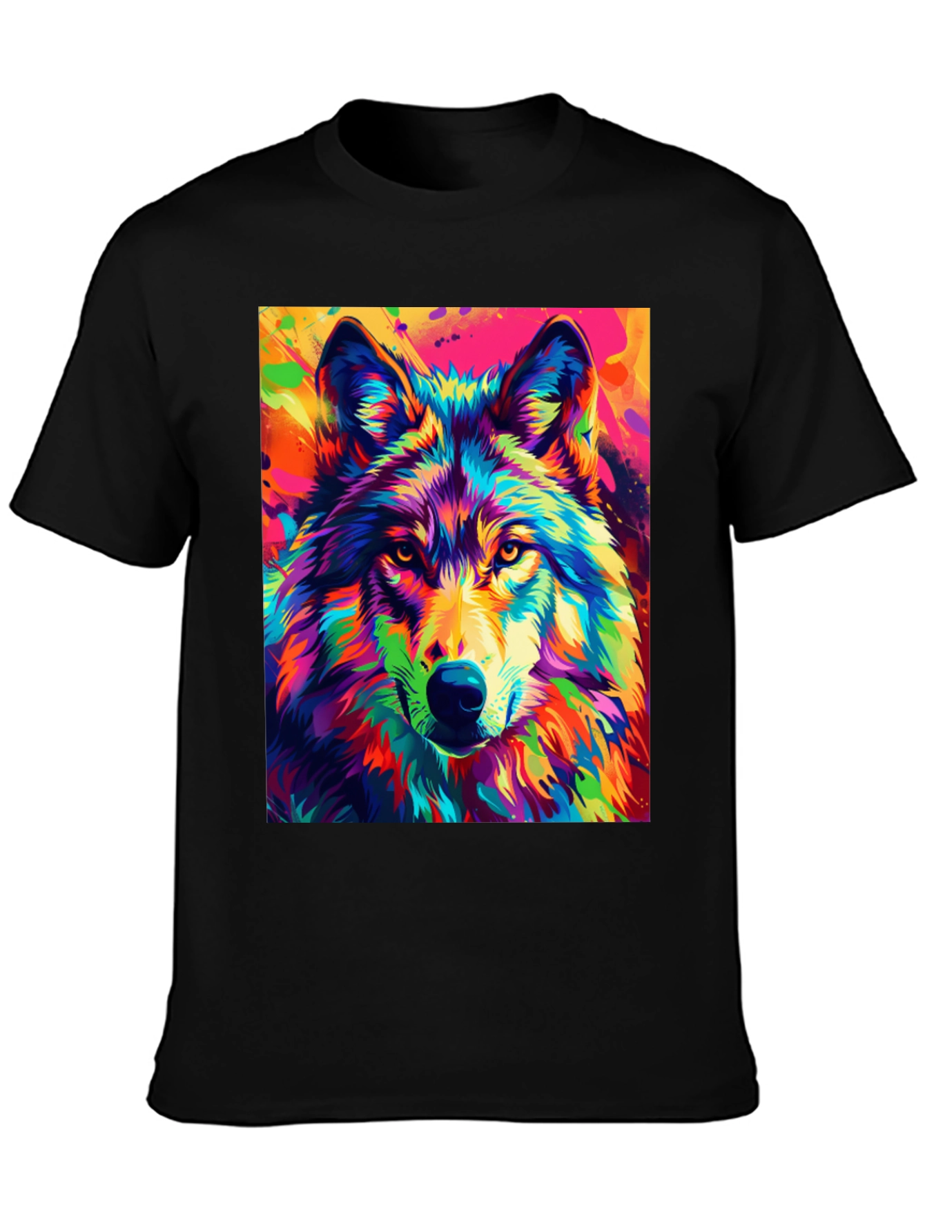 Vibrant Wolf Graphic Tee - Bold Animal Print
