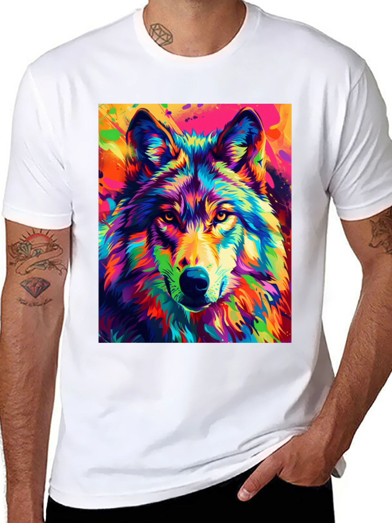Vibrant Wolf Graphic Tee - Bold Animal Print