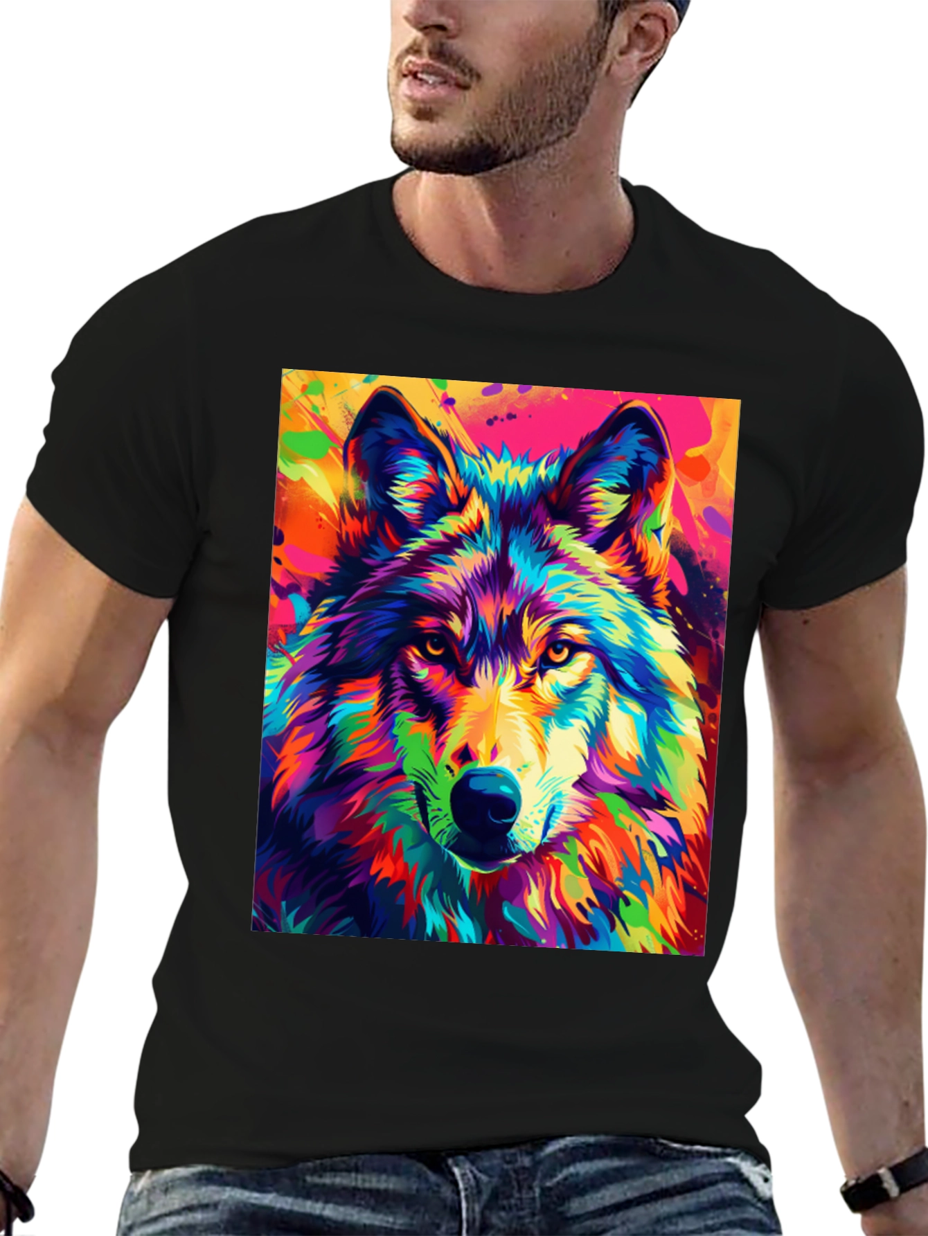 Vibrant Wolf Graphic Tee - Bold Animal Print