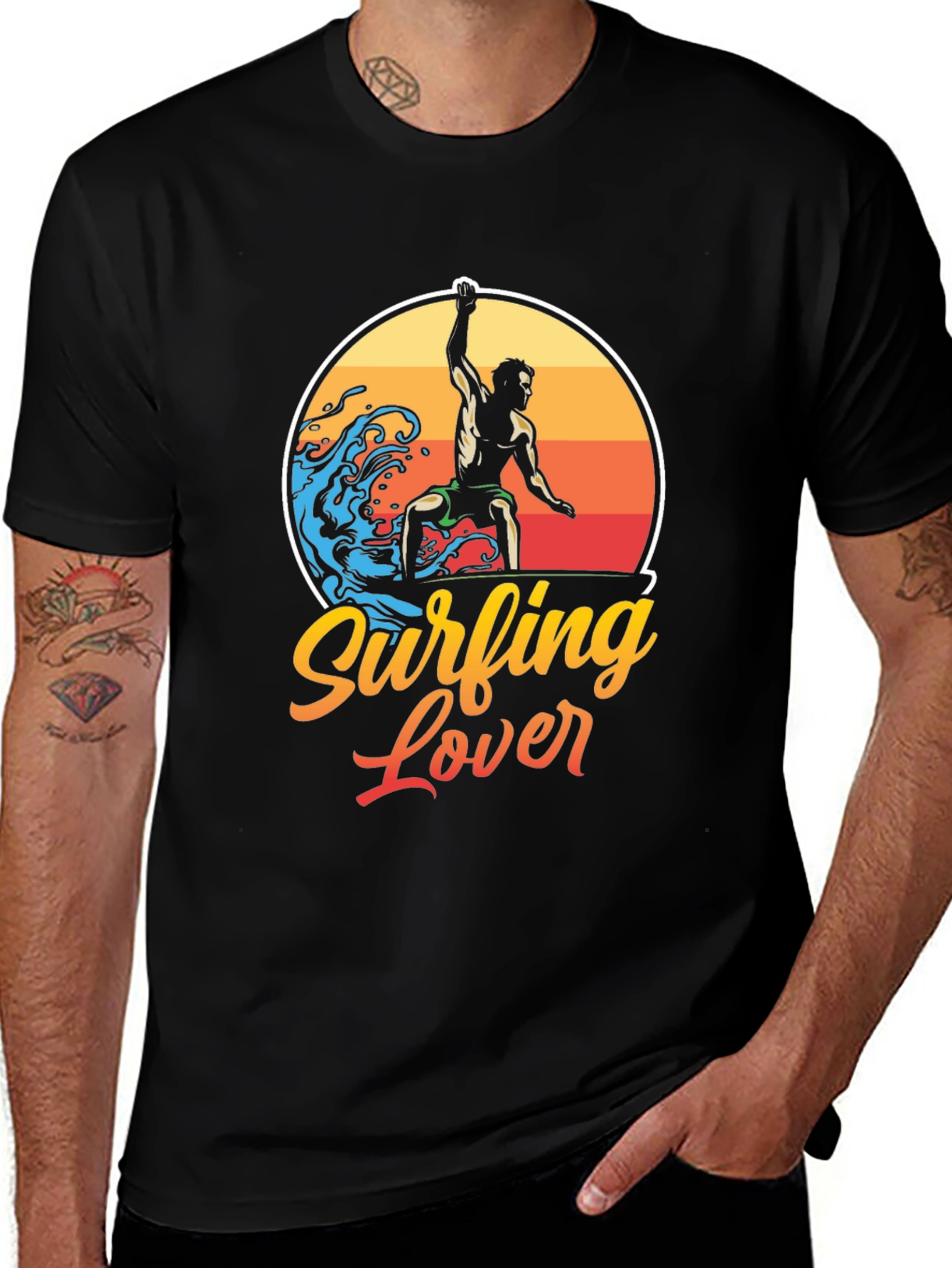 Surfing Lover Graphic Tee - Black