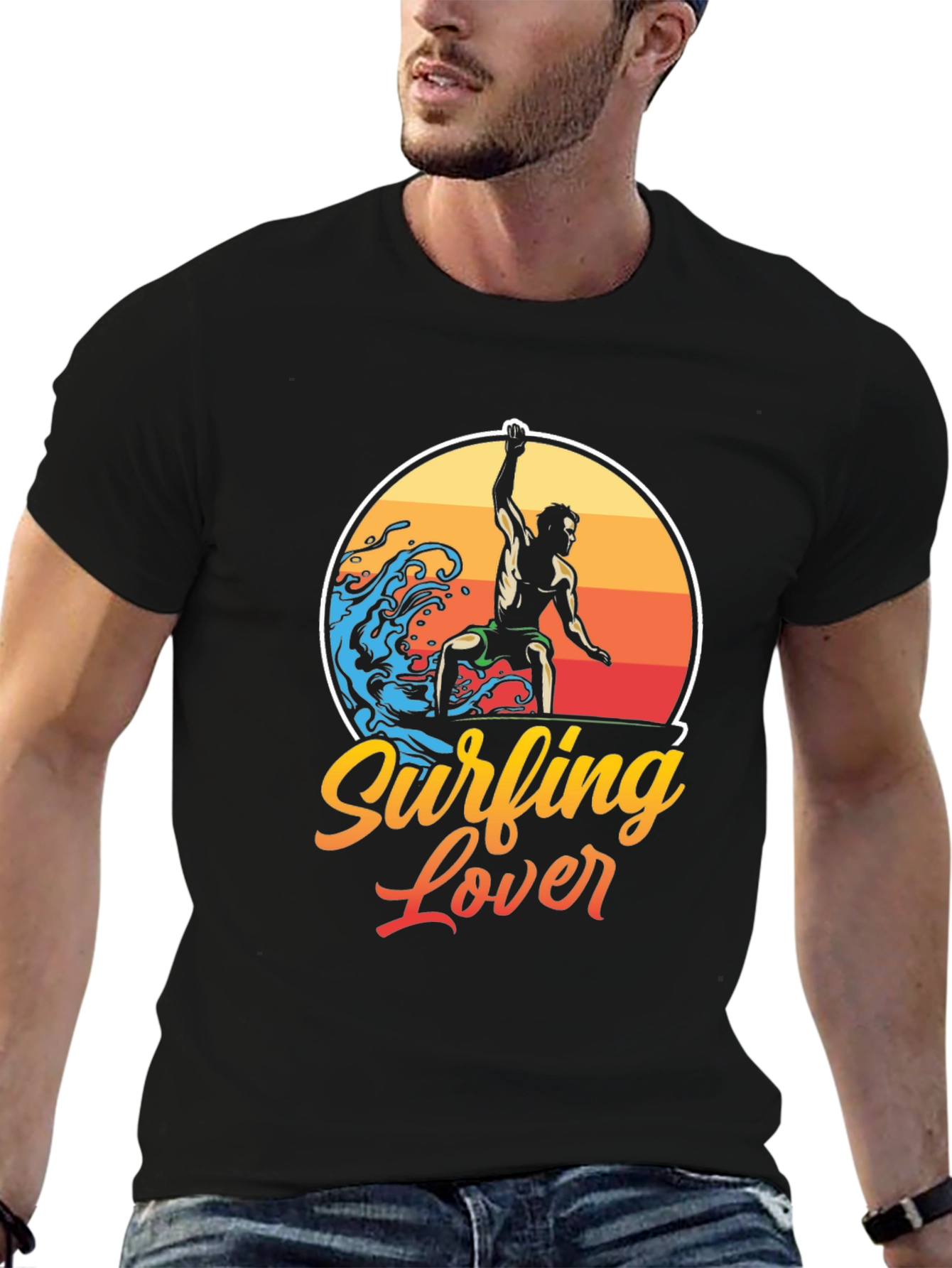 Surfing Lover Graphic Tee - Black