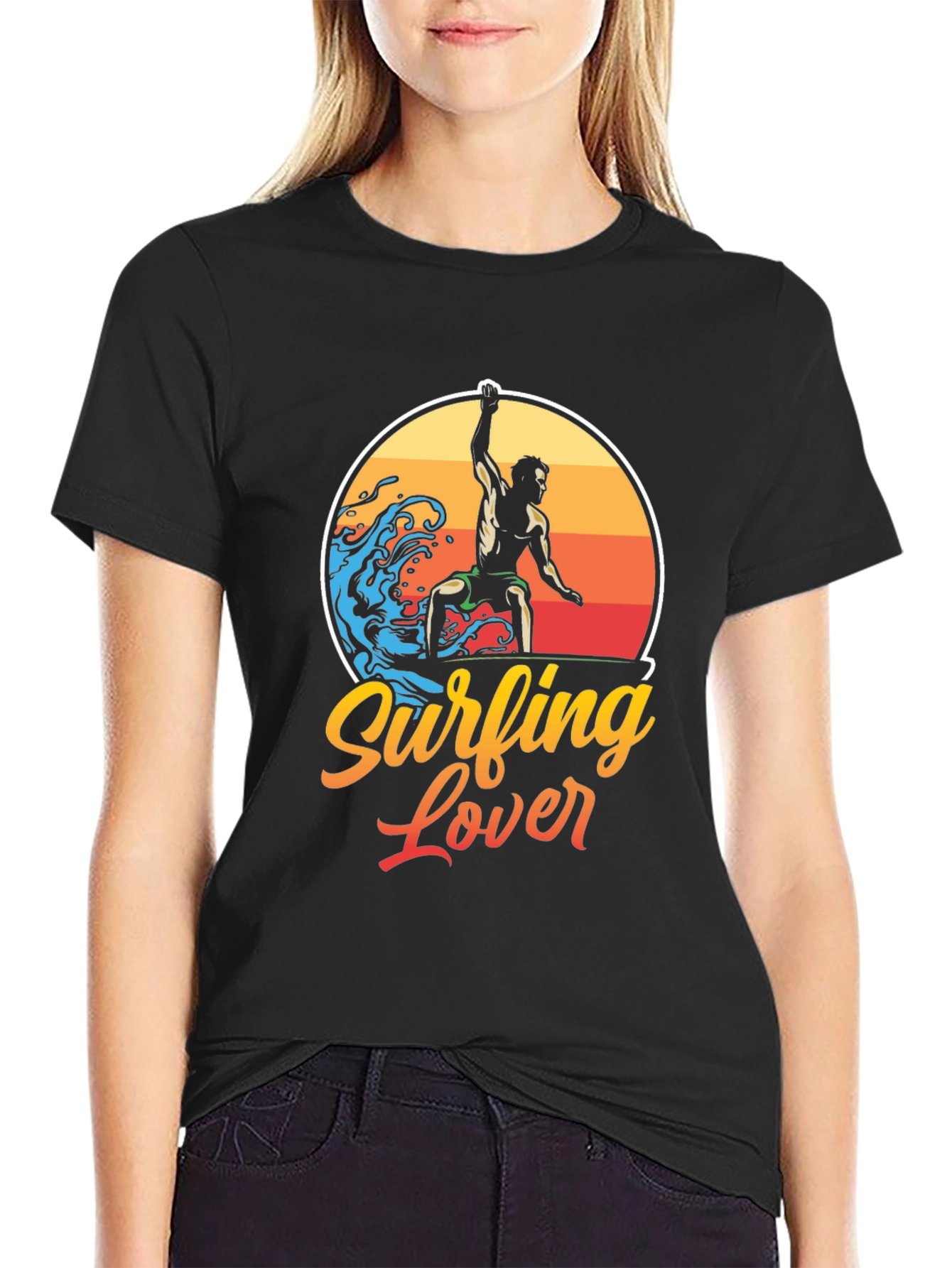 Surfing Lover Graphic Tee - Black