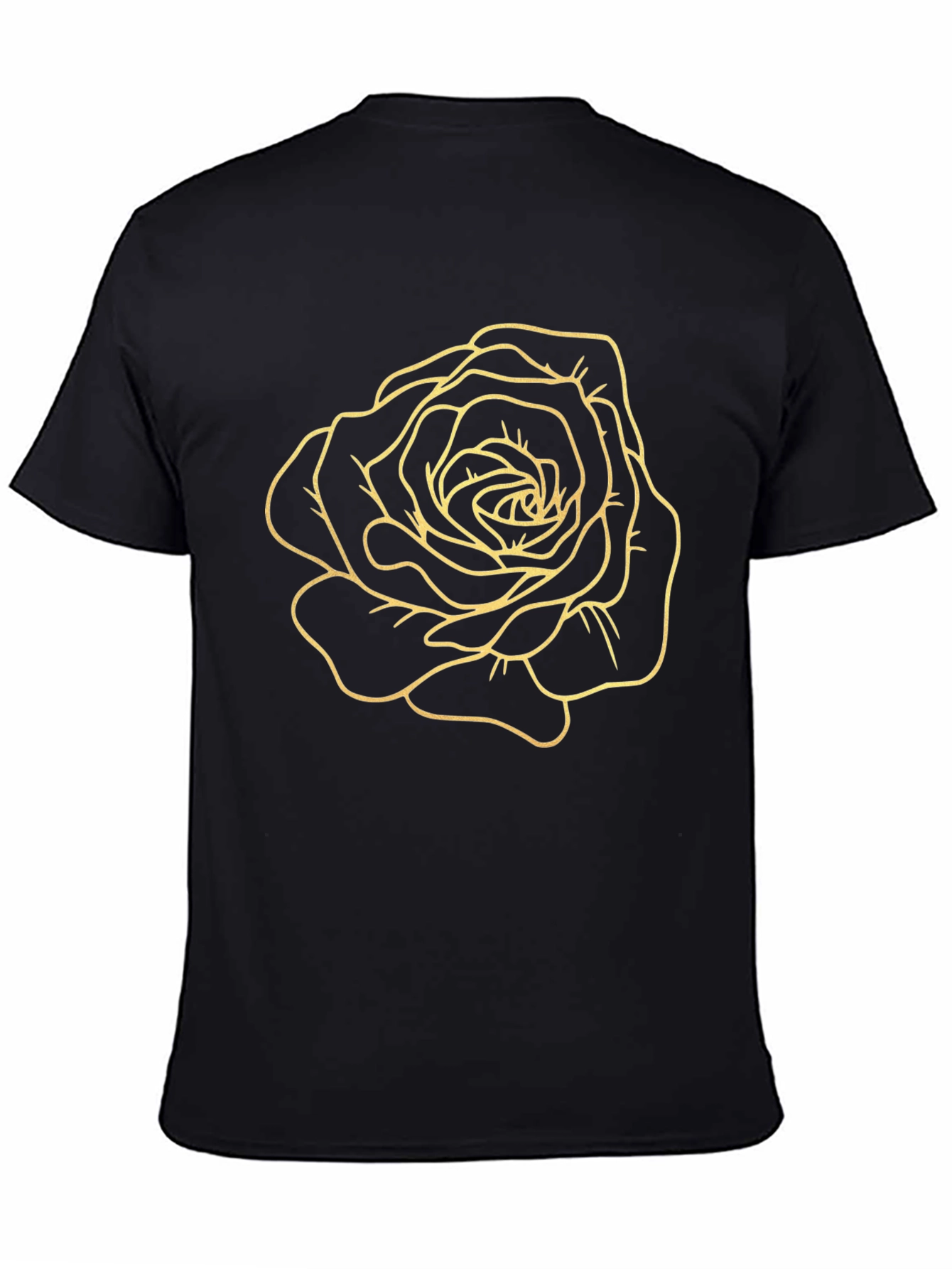 Black T-Shirt with Golden Rose Design