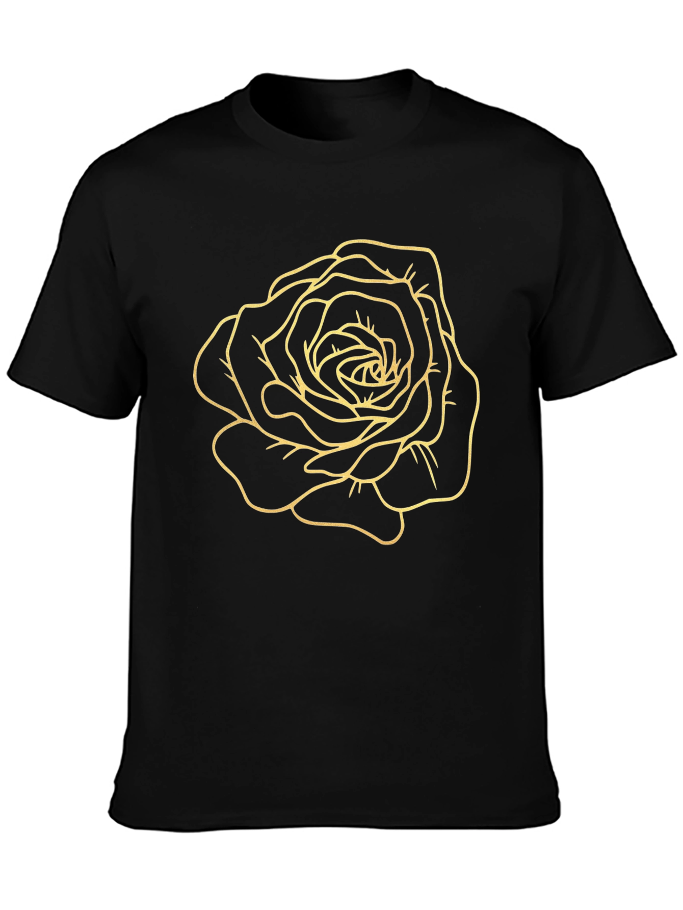 Black T-Shirt with Golden Rose Design