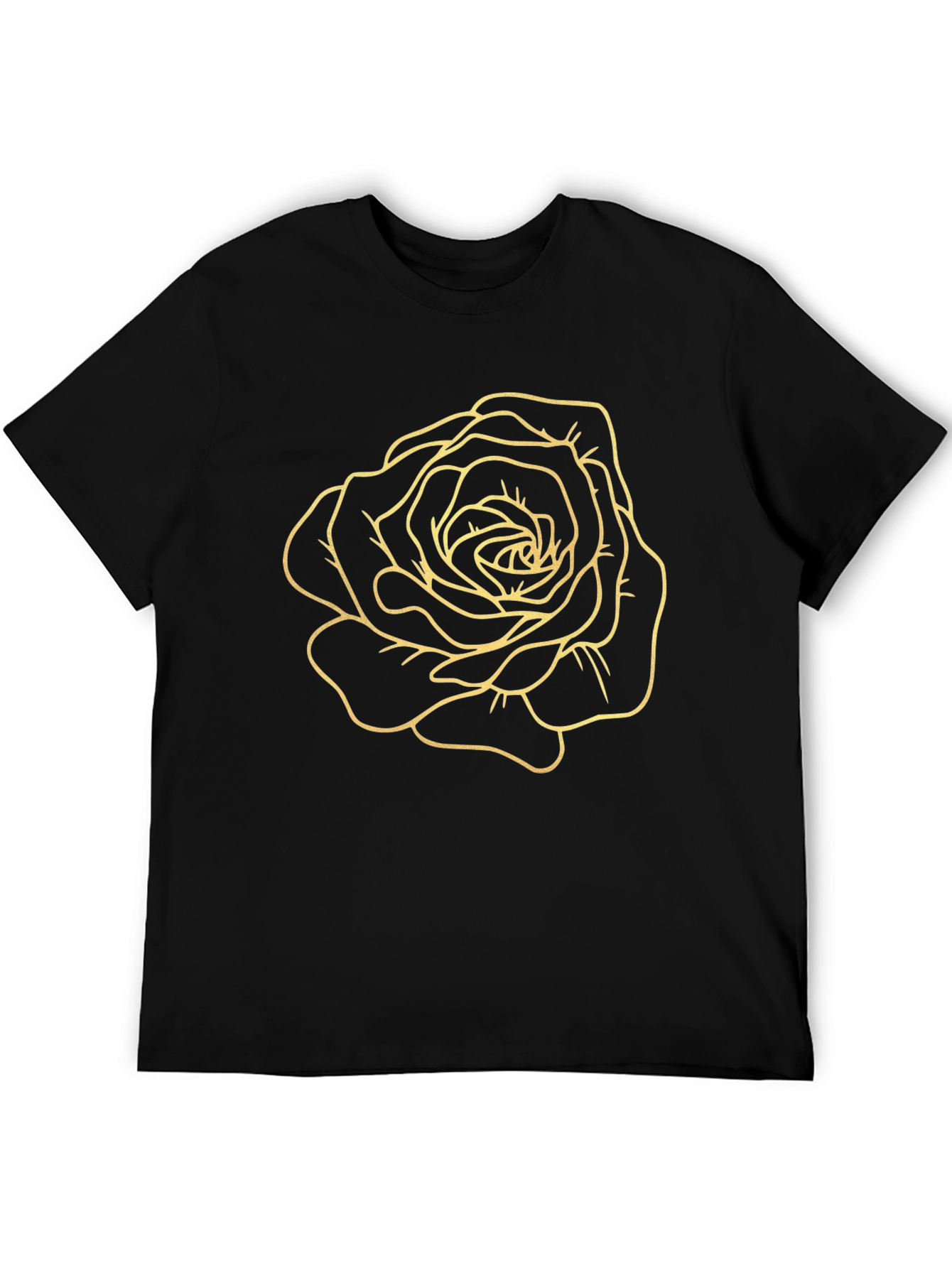 Black T-Shirt with Golden Rose Design