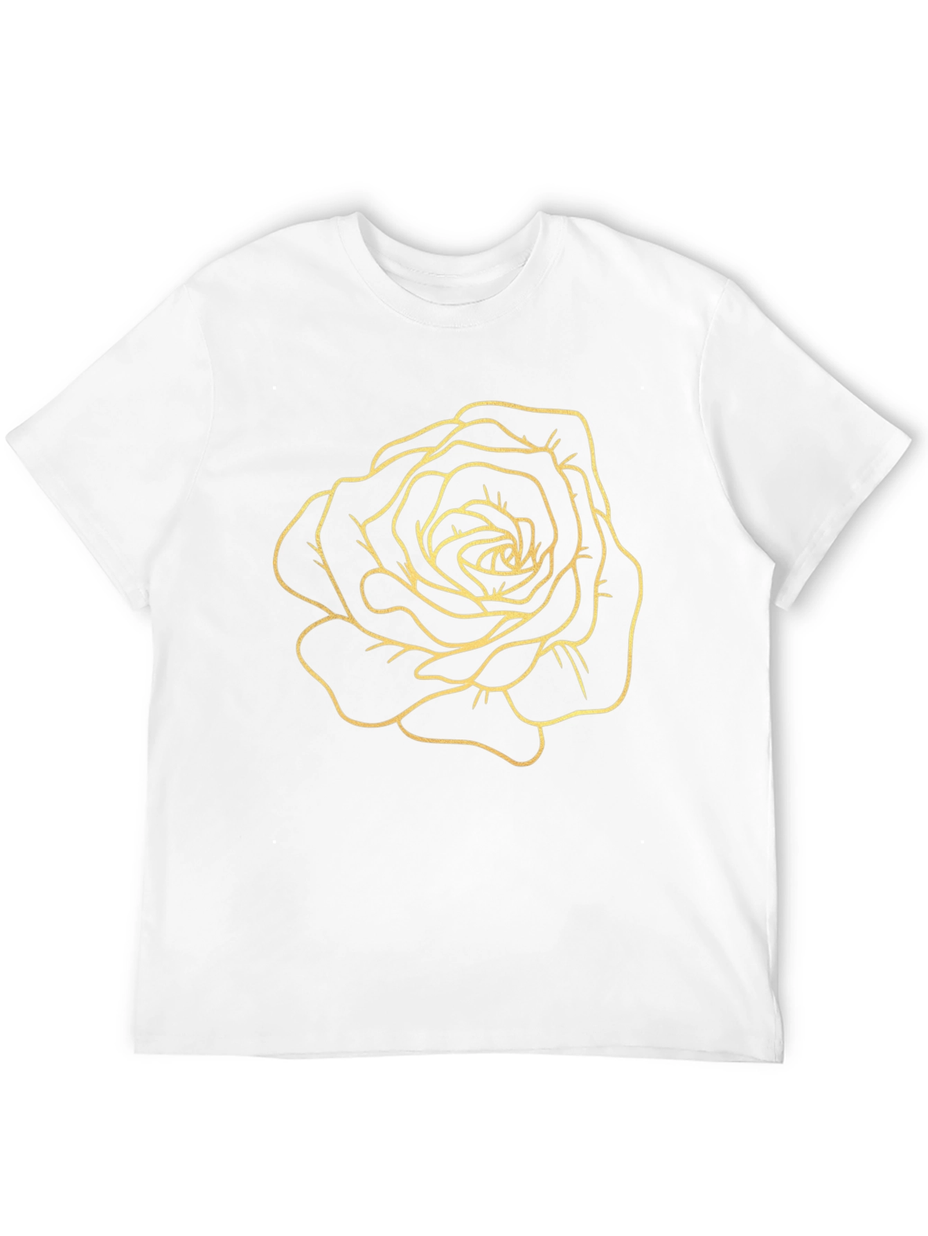 Black T-Shirt with Golden Rose Design