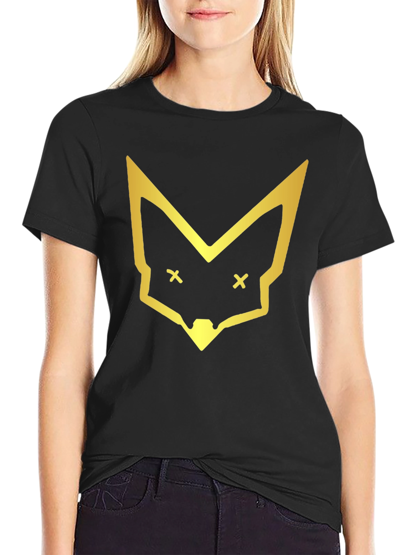 Geometric Fox Head Graphic Tee - Black