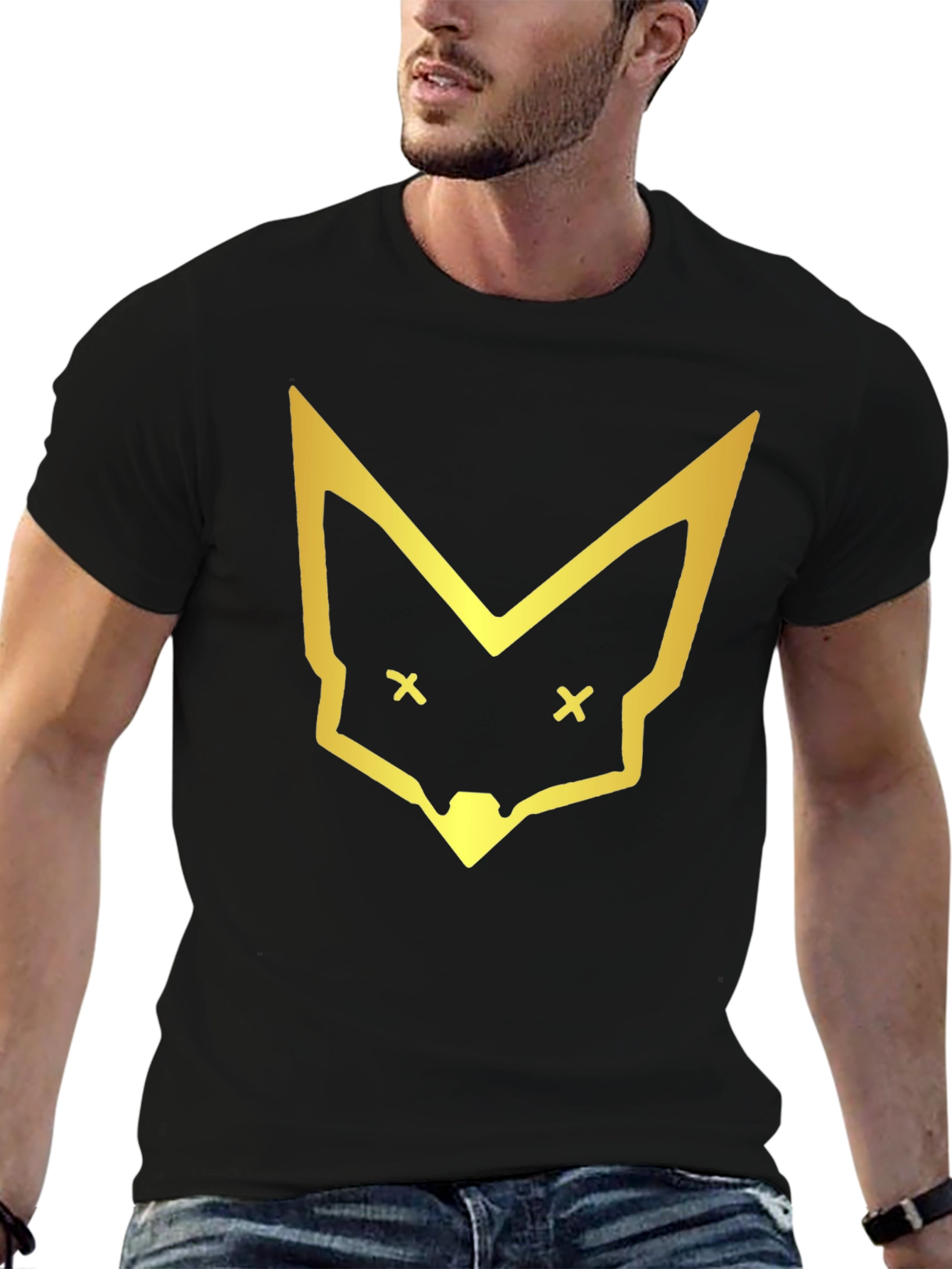 Geometric Fox Head Graphic Tee - Black