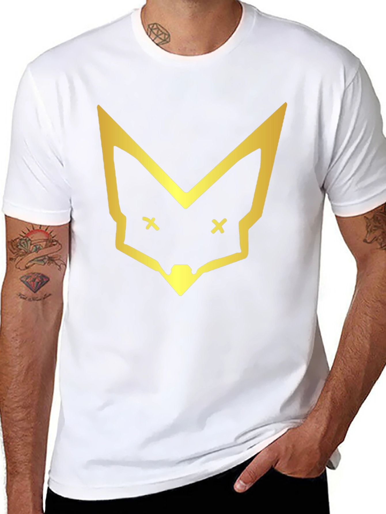 Geometric Fox Head Graphic Tee - Black