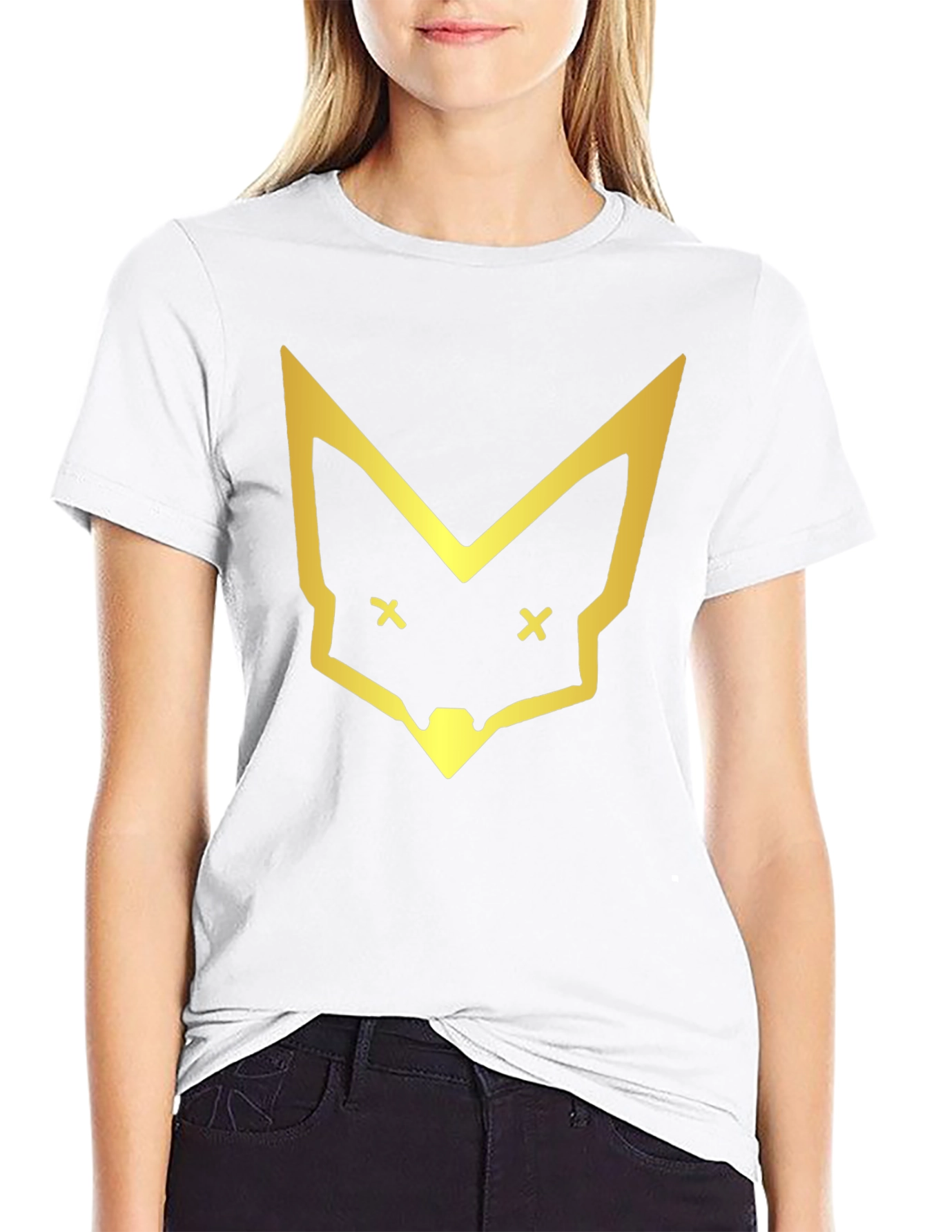 Geometric Fox Head Graphic Tee - Black