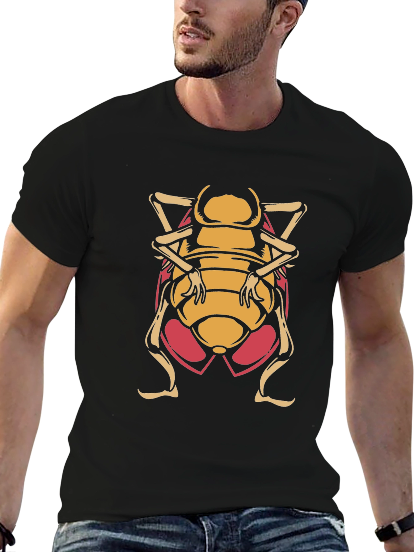 Black T-Shirt with Cartoon Beetle Graphic