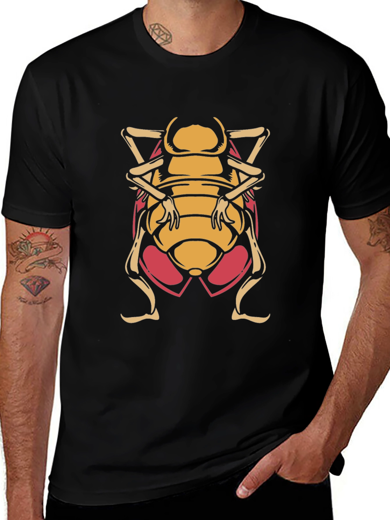 Black T-Shirt with Cartoon Beetle Graphic