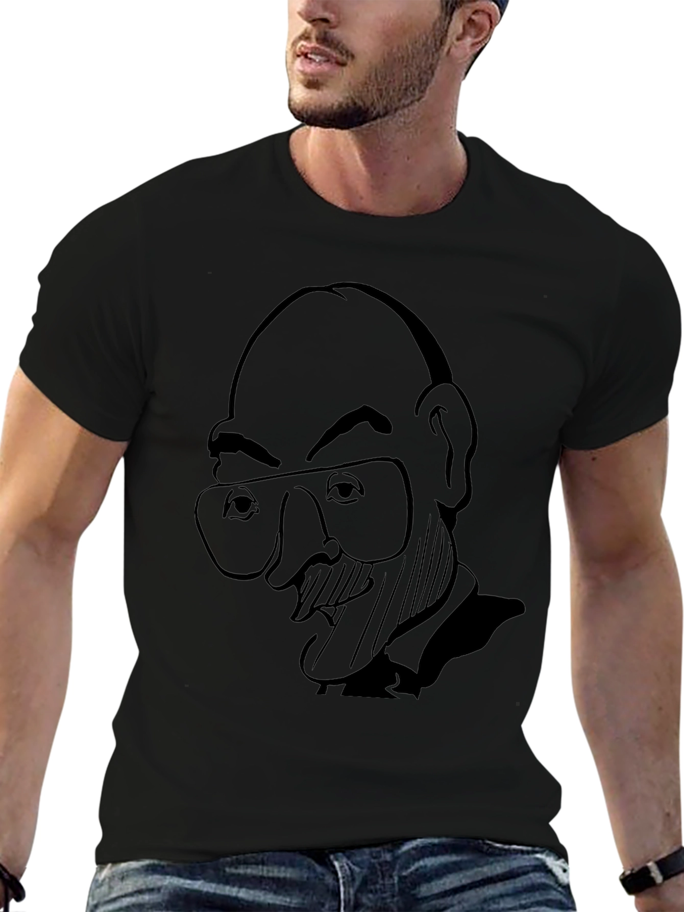 Cartoon Portrait Graphic Black T-Shirt