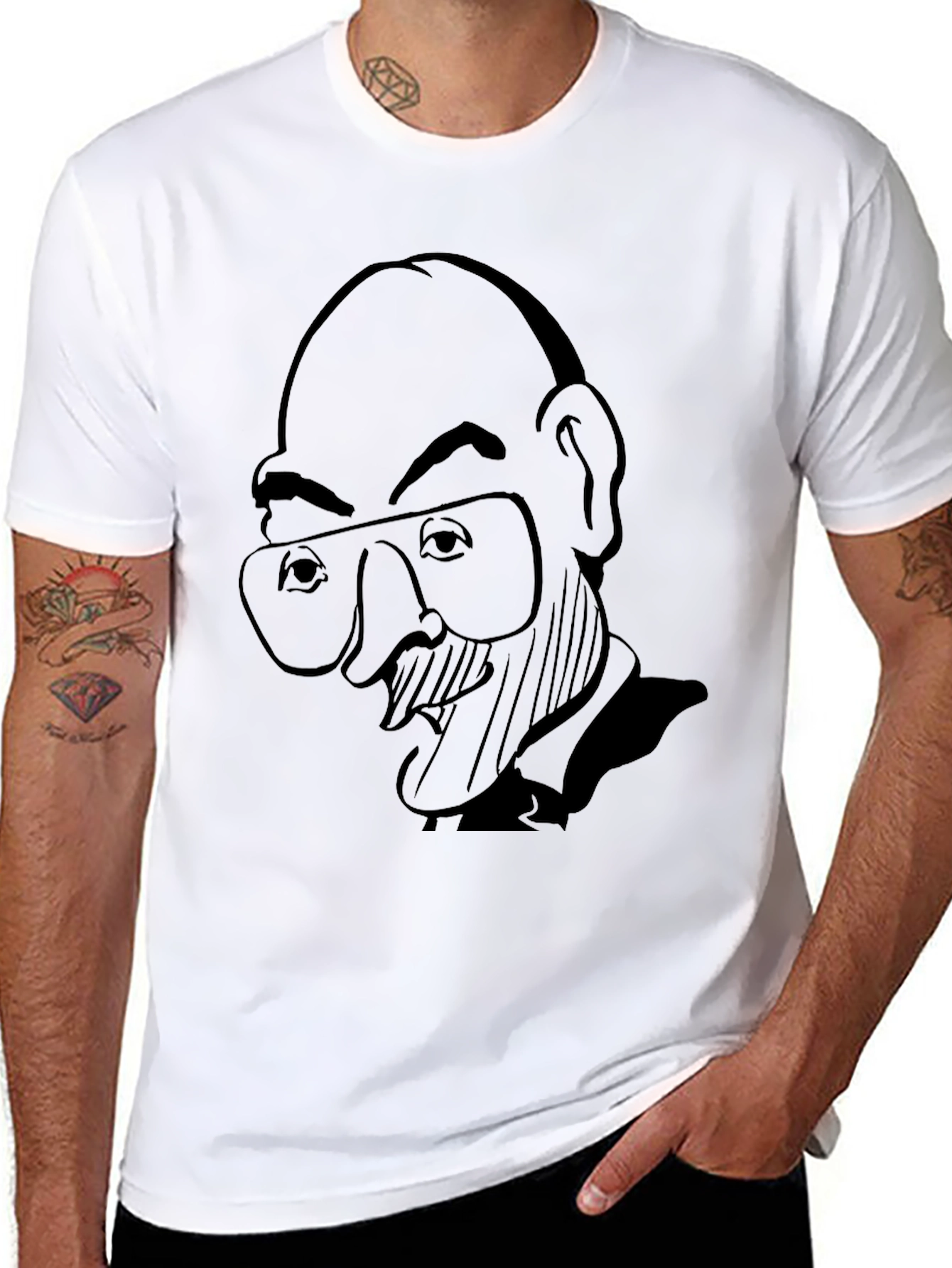 Cartoon Portrait Graphic Black T-Shirt