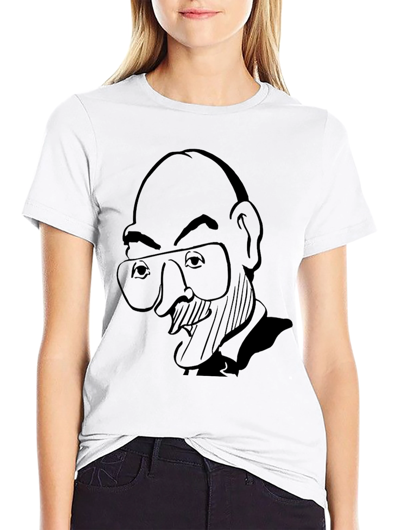 Cartoon Portrait Graphic Black T-Shirt