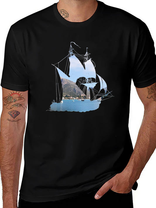 Nautical Black T-Shirt: Sailboat Graphic Tee