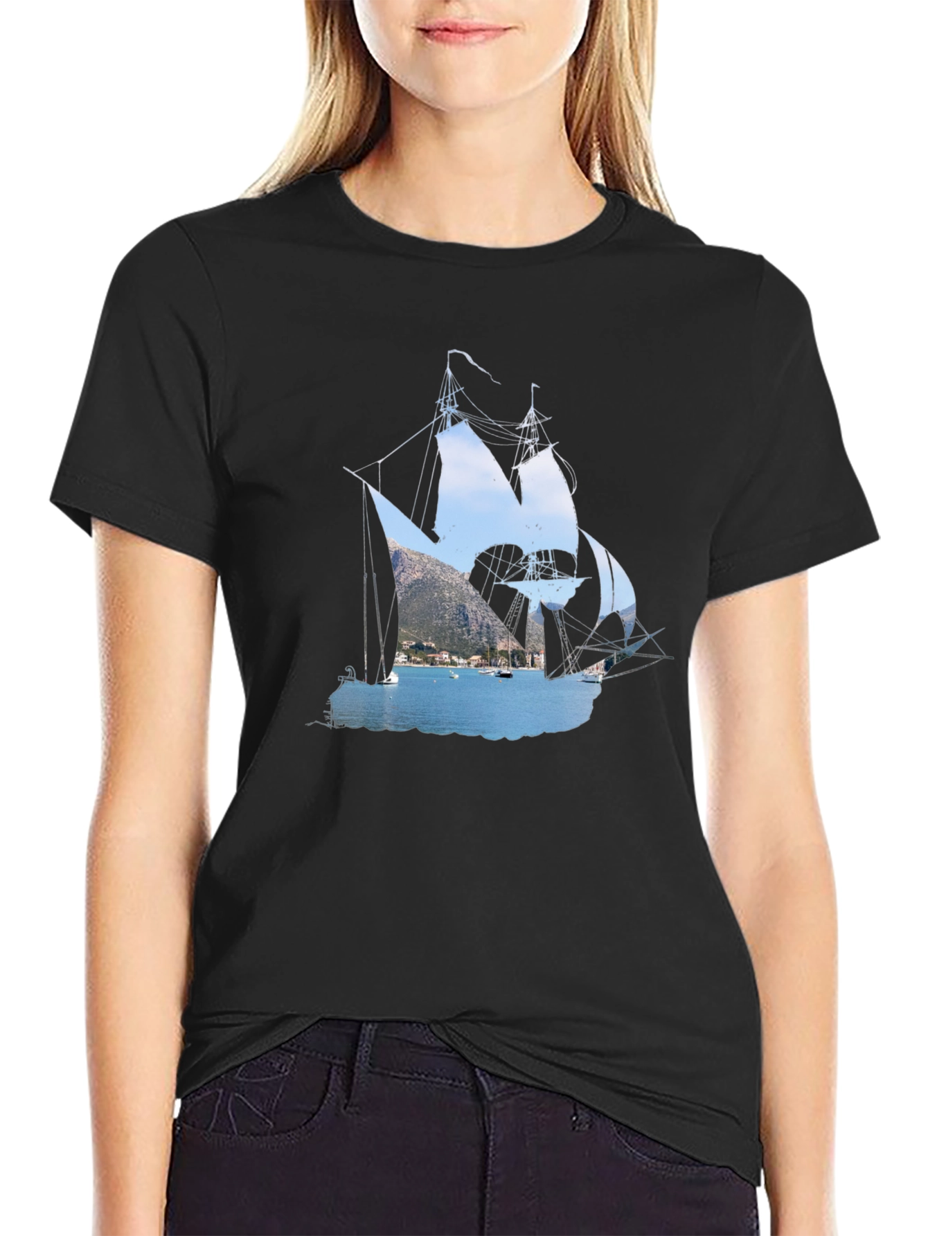 Nautical Black T-Shirt: Sailboat Graphic Tee
