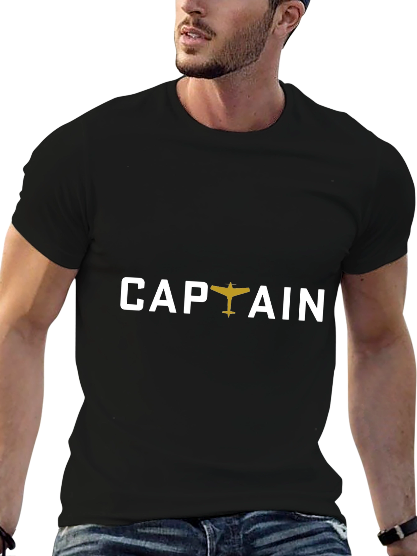 Captain Airplane Graphic T-Shirt - Black