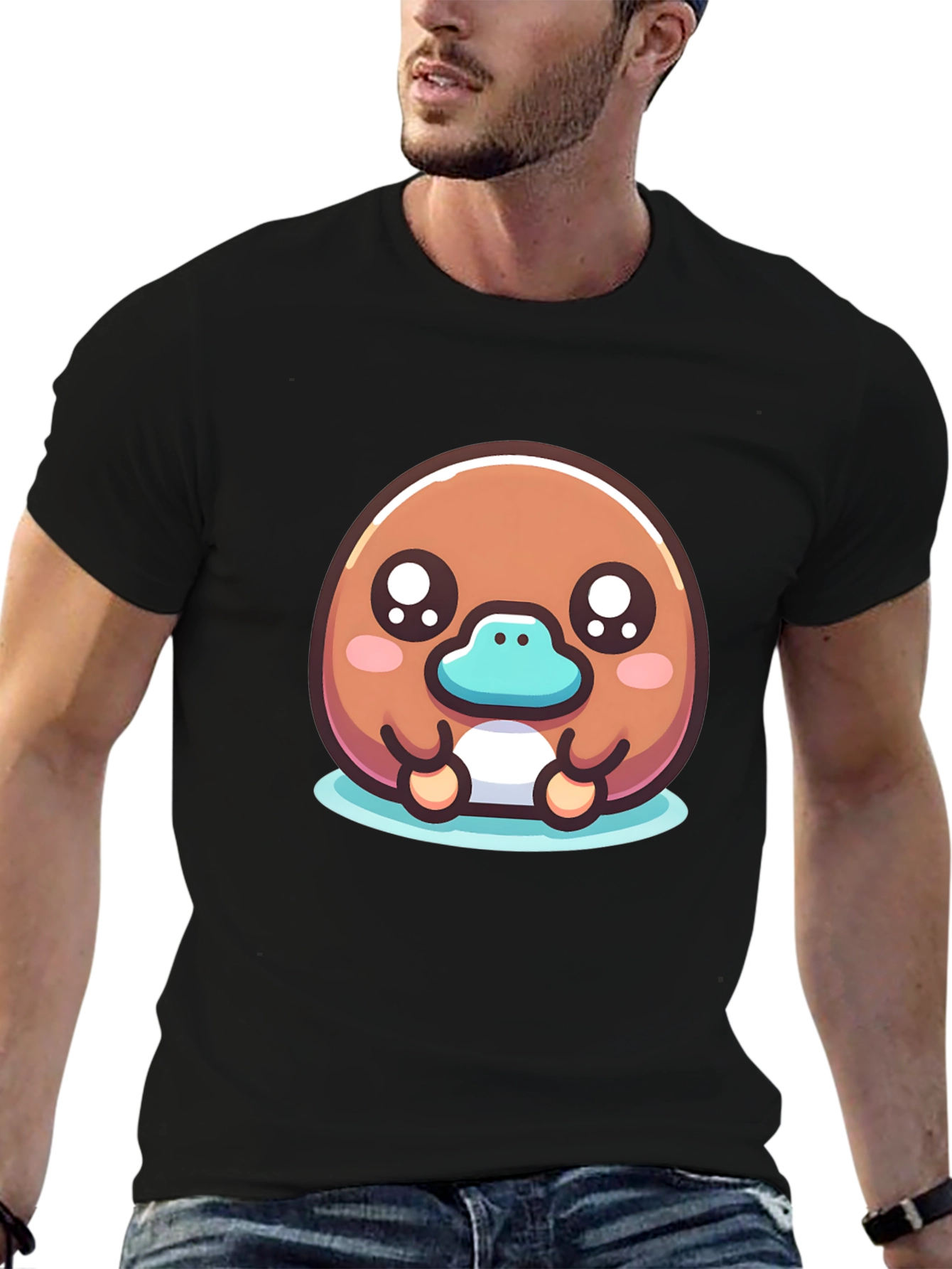 Cute Platypus Cartoon Black T-Shirt