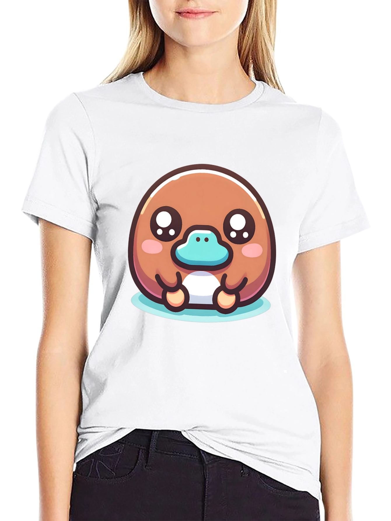 Cute Platypus Cartoon Black T-Shirt