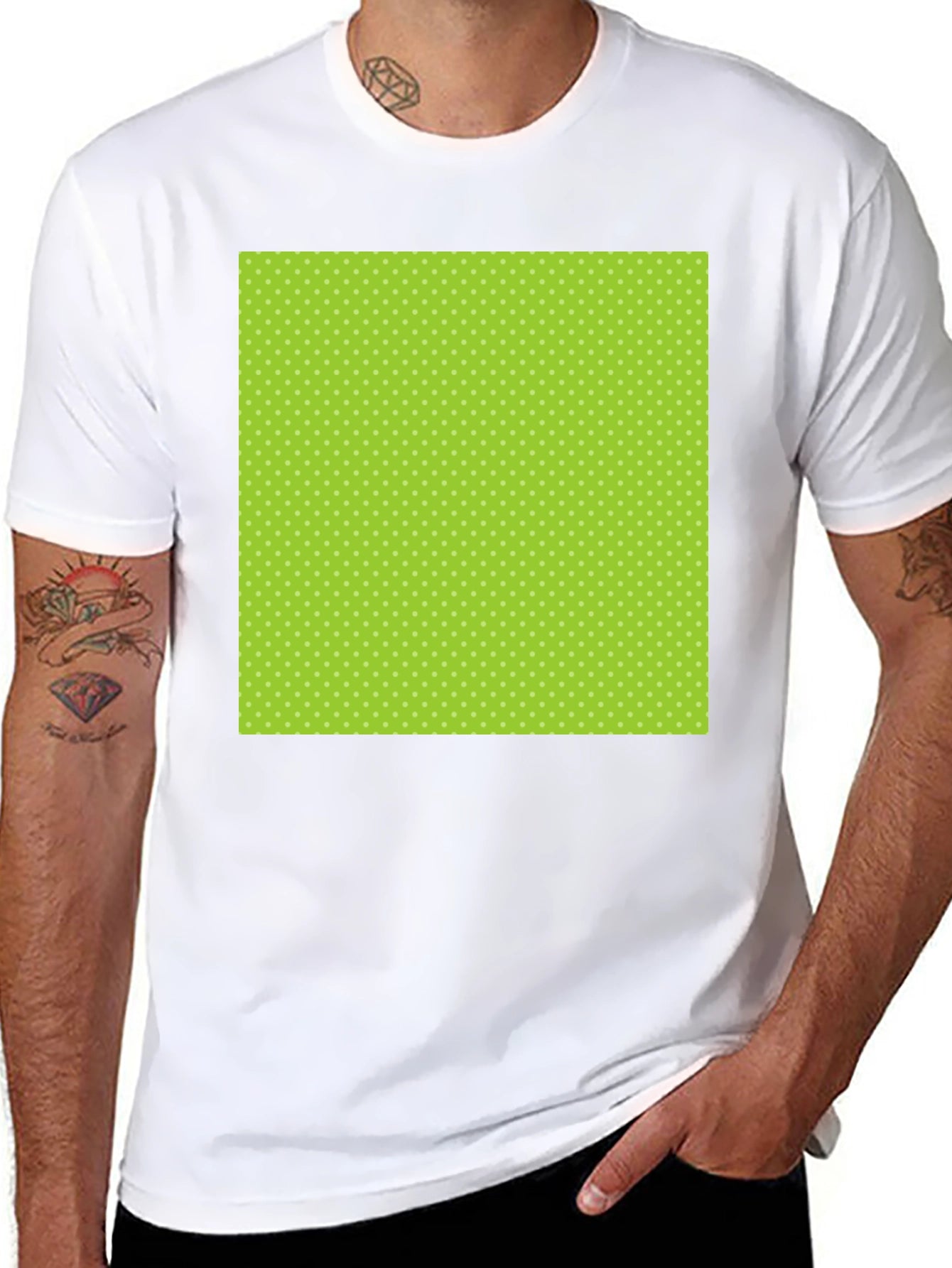 Black Tee with Green Polka Dot Design