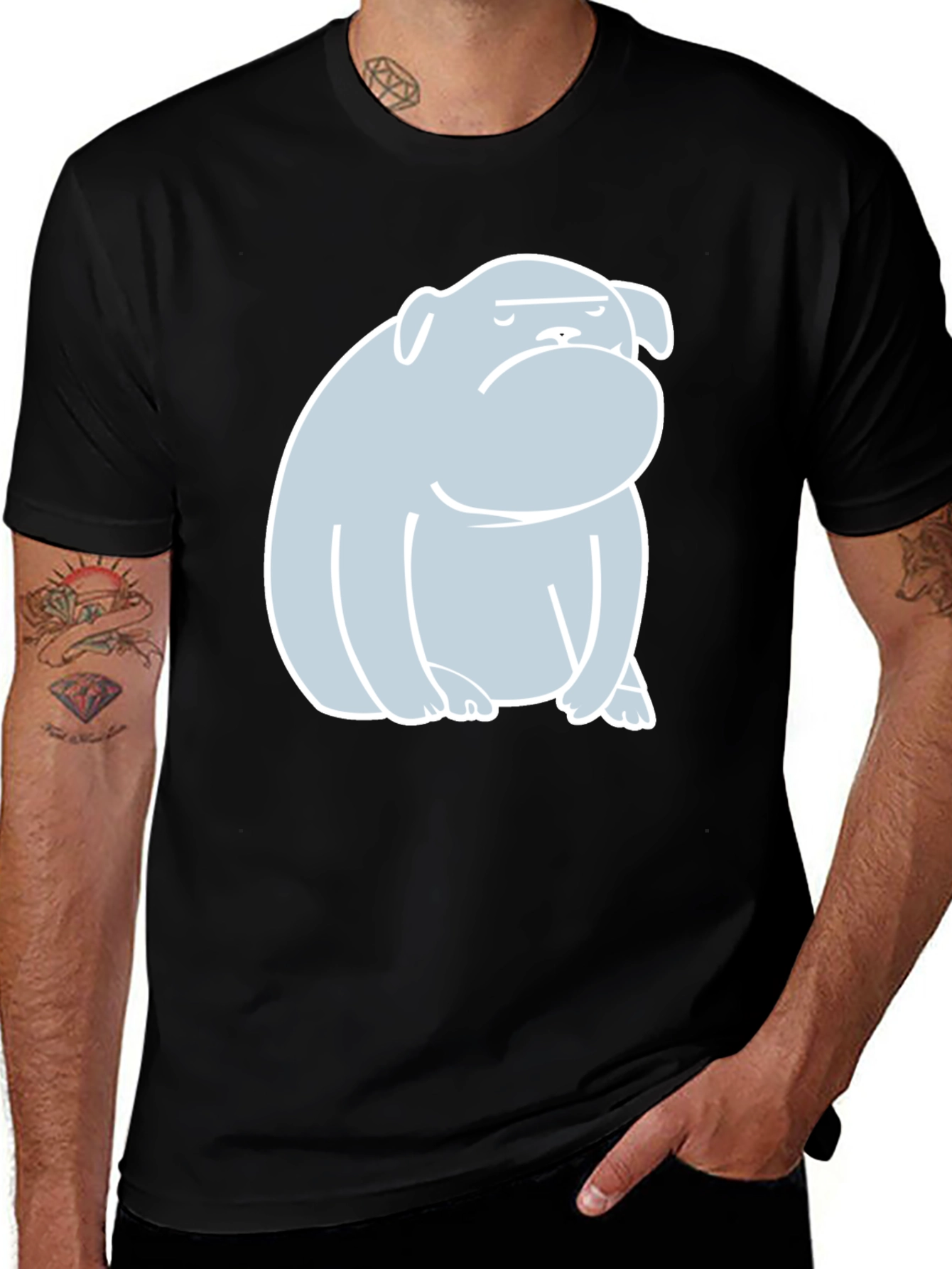 Bulldog Graphic Print T-Shirt - Black