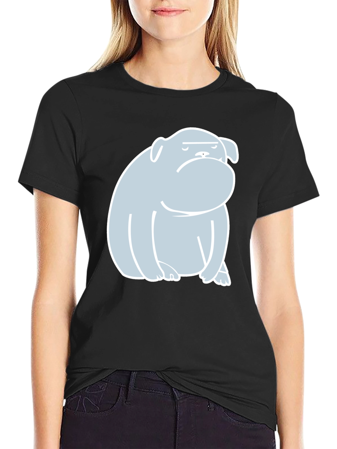 Bulldog Graphic Print T-Shirt - Black