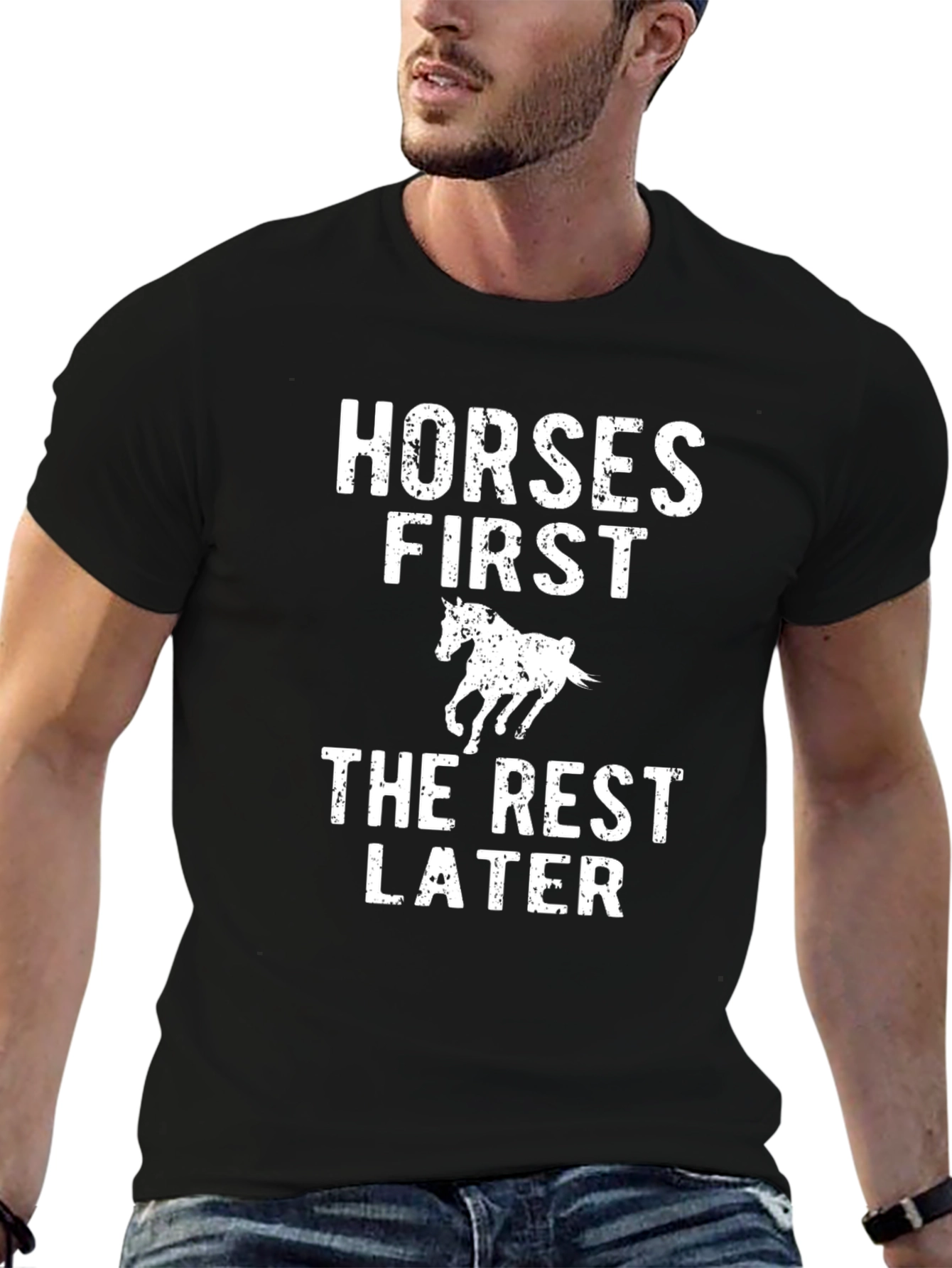 Horses First Graphic Tee - Black Cotton T-Shirt