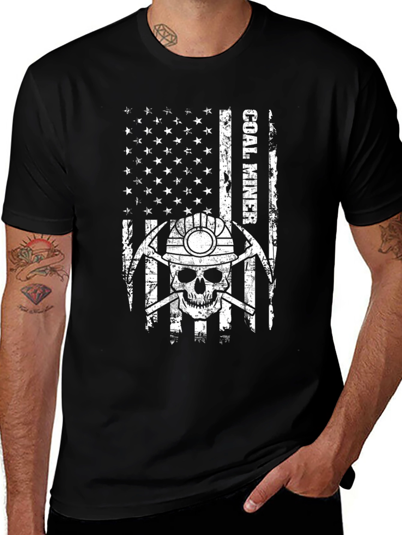 Coal Miner Skull Flag Graphic Tee