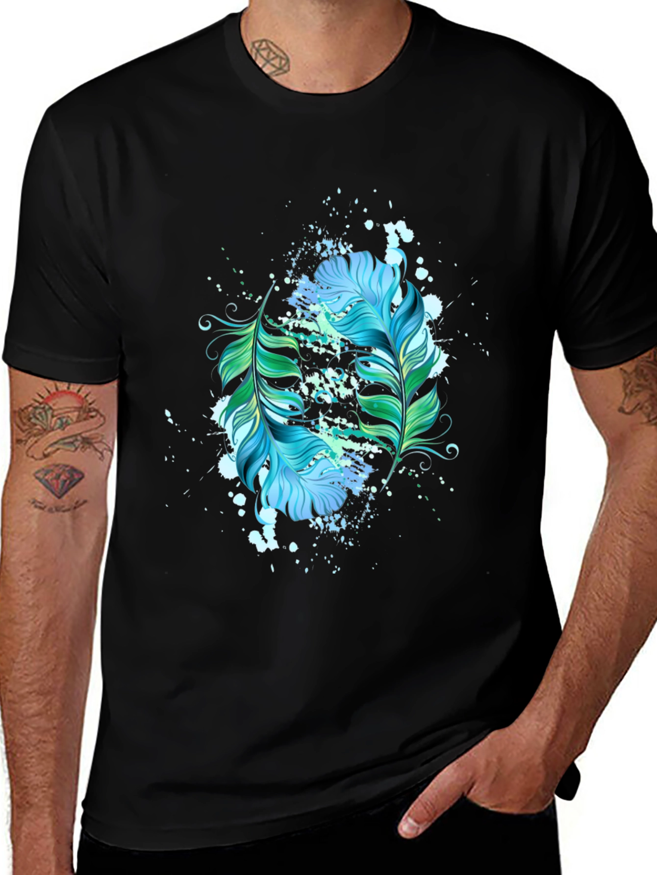 Feather Splash Graphic Black T-Shirt