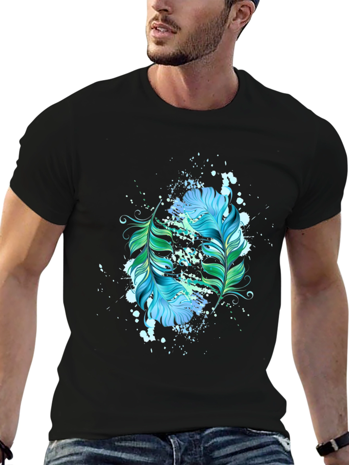 Feather Splash Graphic Black T-Shirt