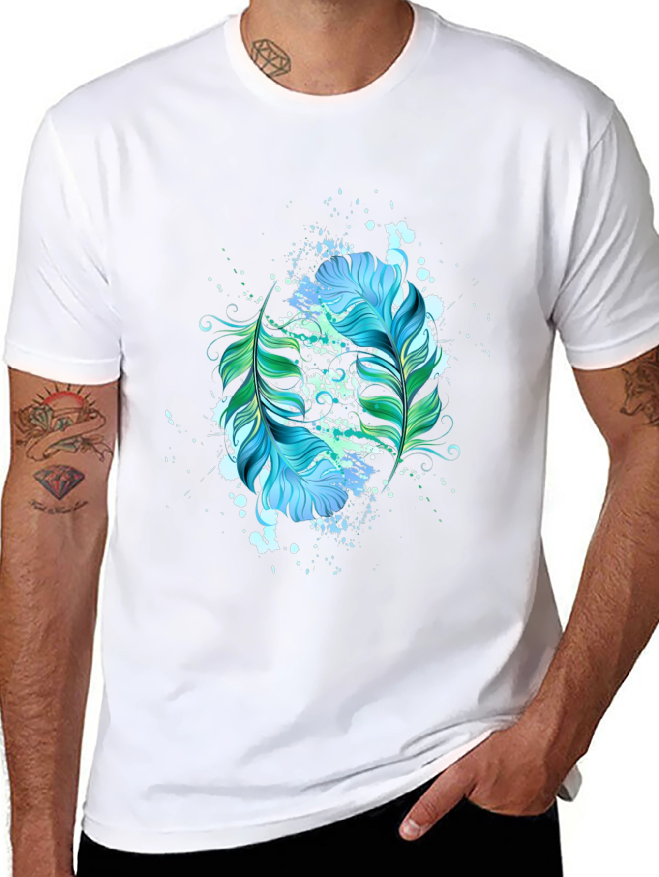 Feather Splash Graphic Black T-Shirt