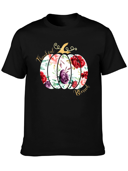 Floral Pumpkin Thankful & Blessed T-Shirt